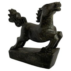 Black Jadeite Art Deco Galloping Horse Paperweight Sculpture