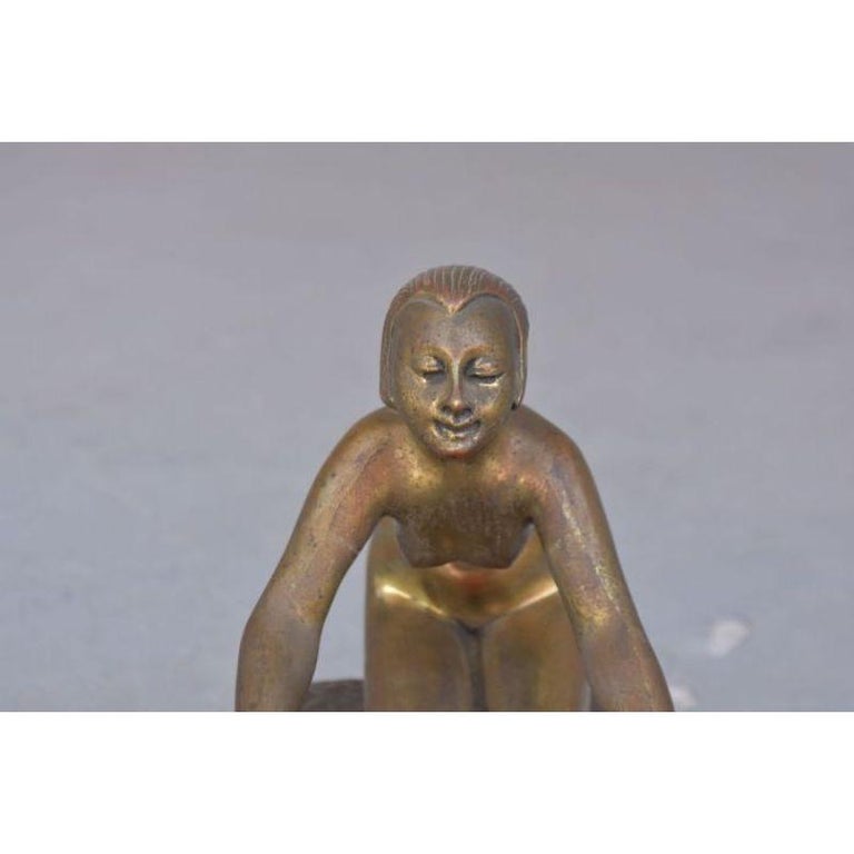 Bronze Art Deco Gilt Patina Young Girl with A Faun By Henry Fugère In Fair Condition For Sale In Marseille, FR