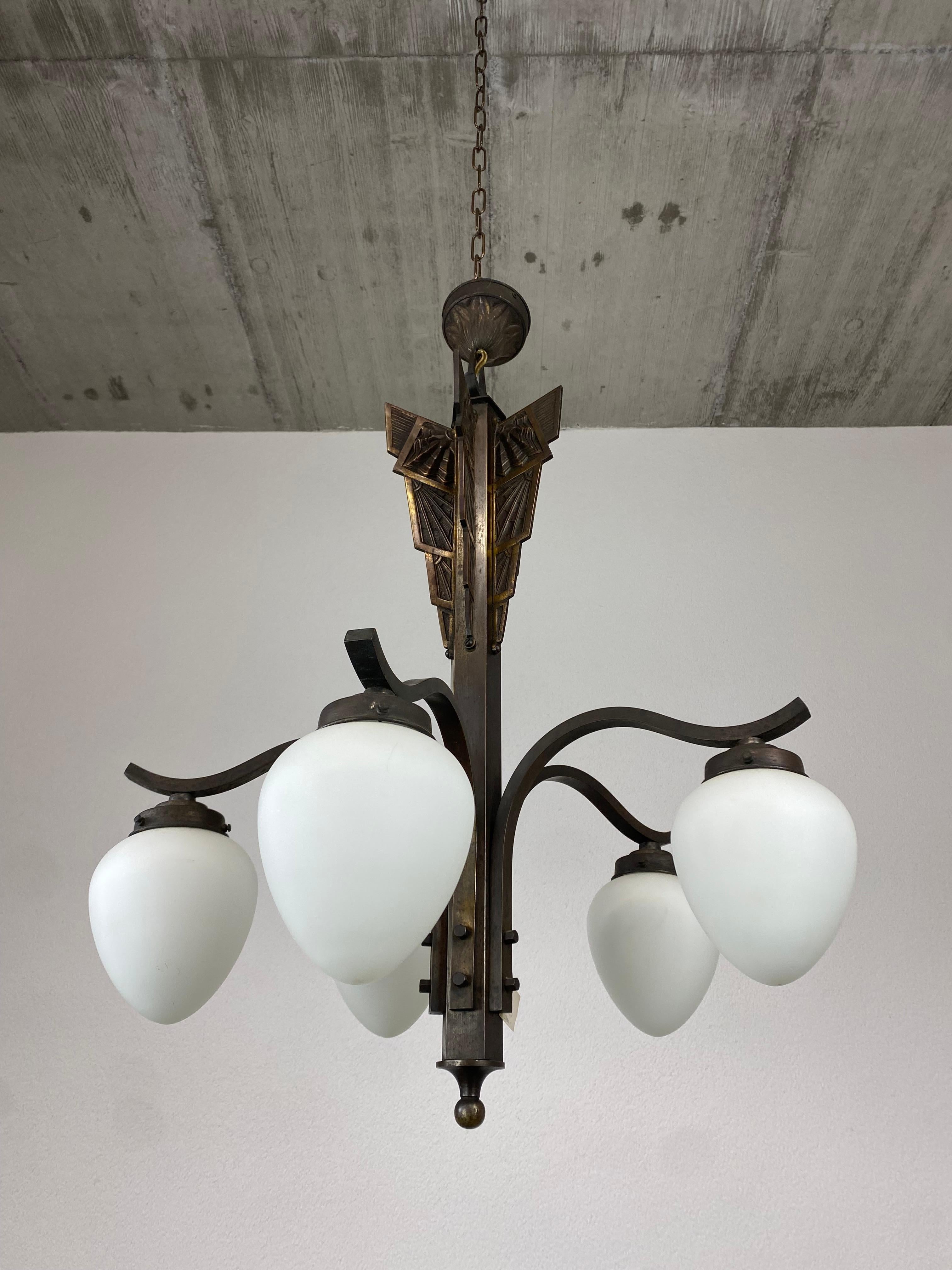 Slovak Bronze Art Deco Hanging Lamp For Sale