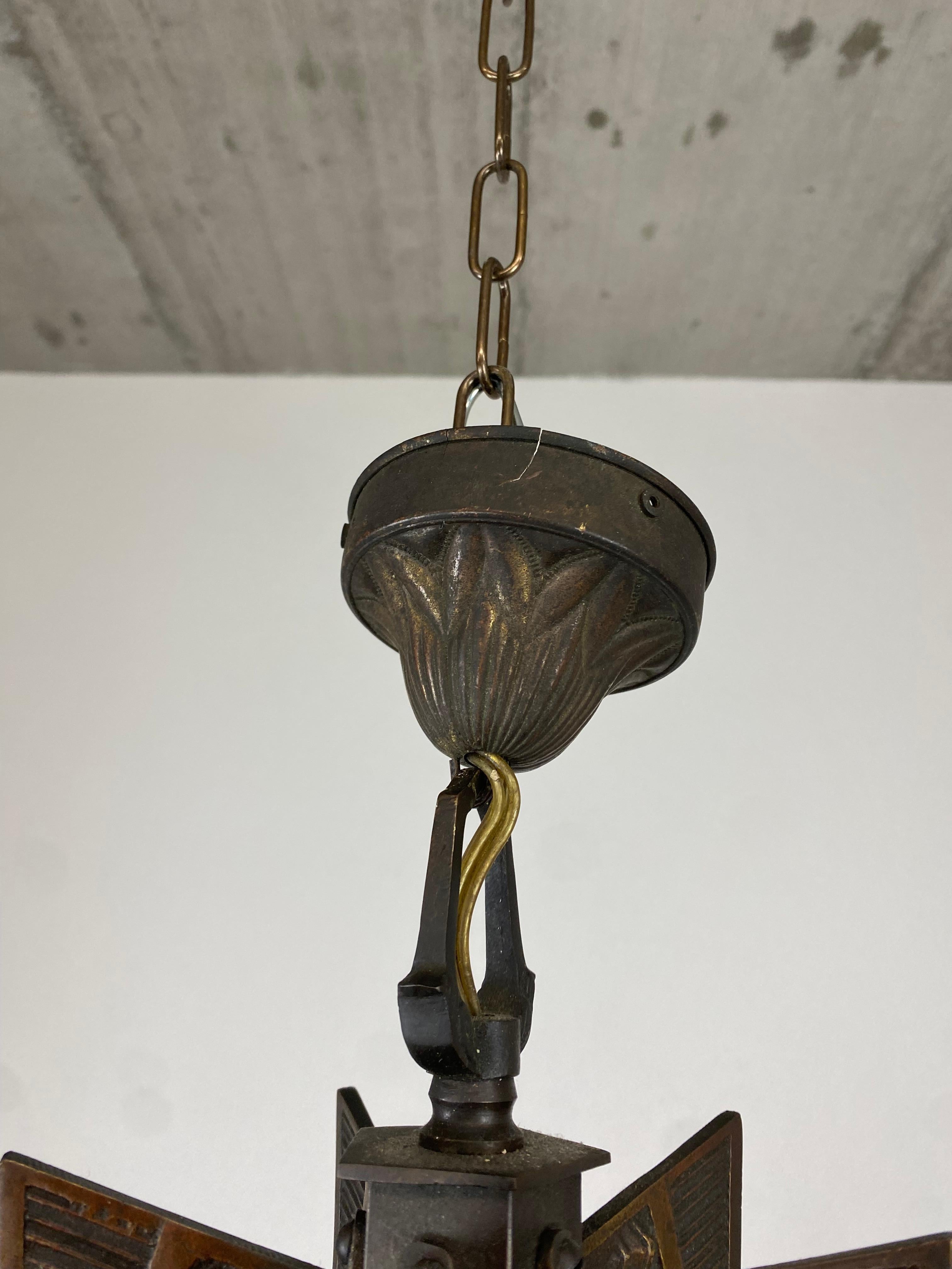 Bronze Art Deco Hanging Lamp For Sale 1