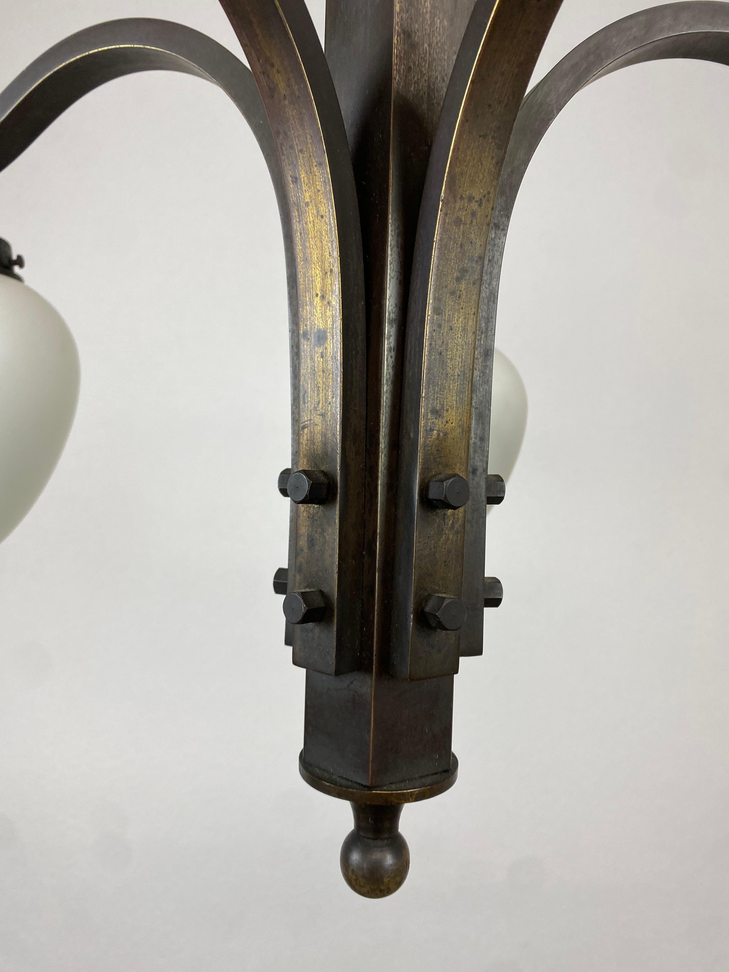 Bronze Art Deco Hanging Lamp For Sale 2