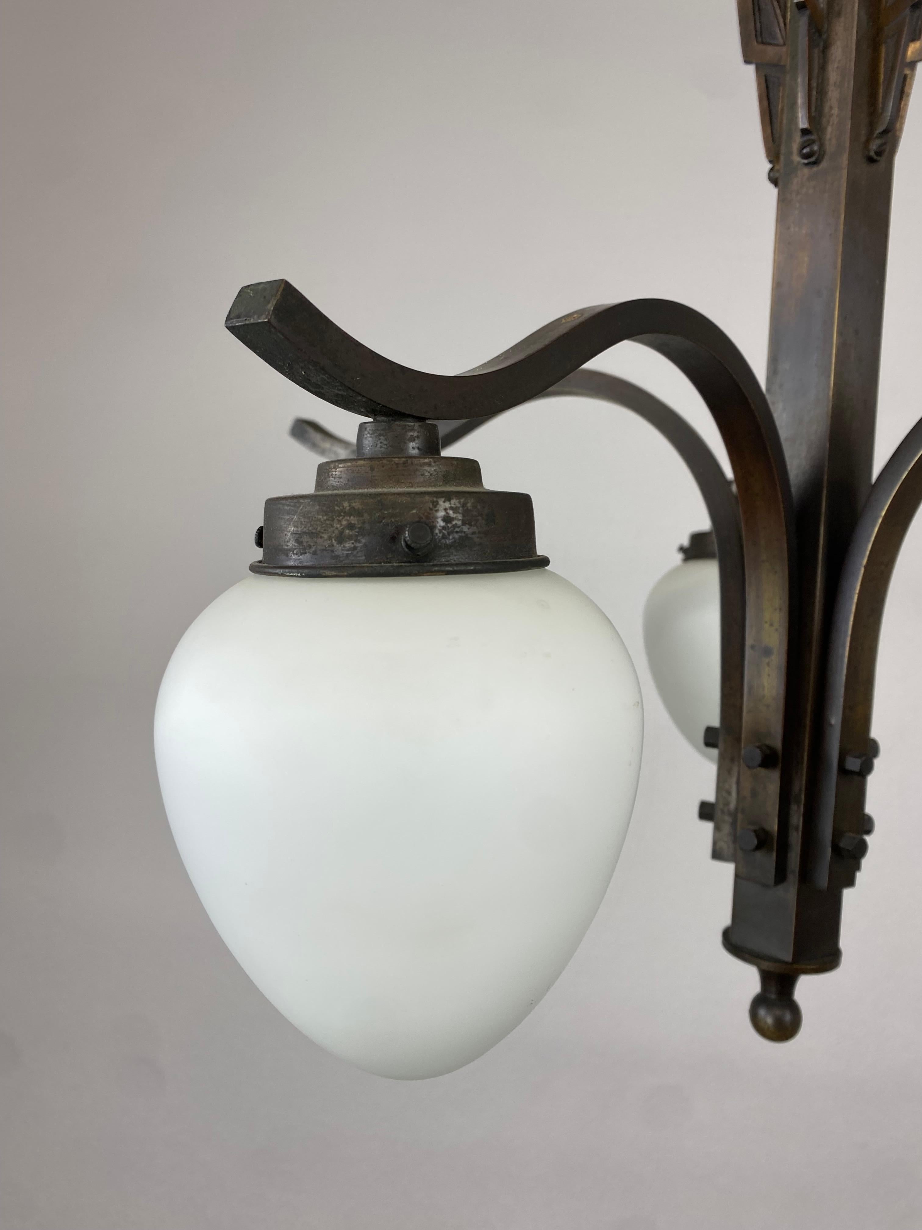 Bronze Art Deco Hanging Lamp For Sale 3