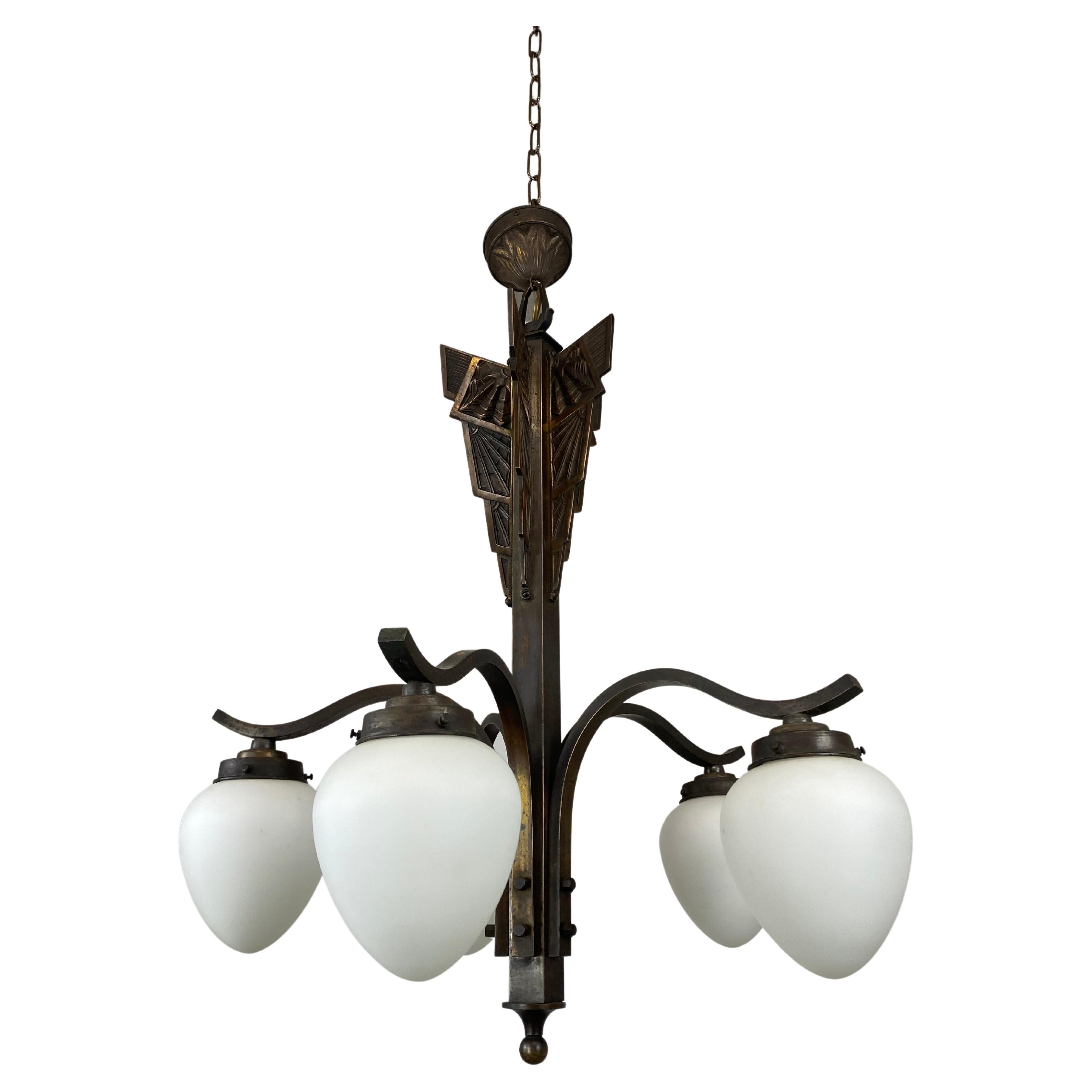 Bronze Art Deco Hanging Lamp For Sale