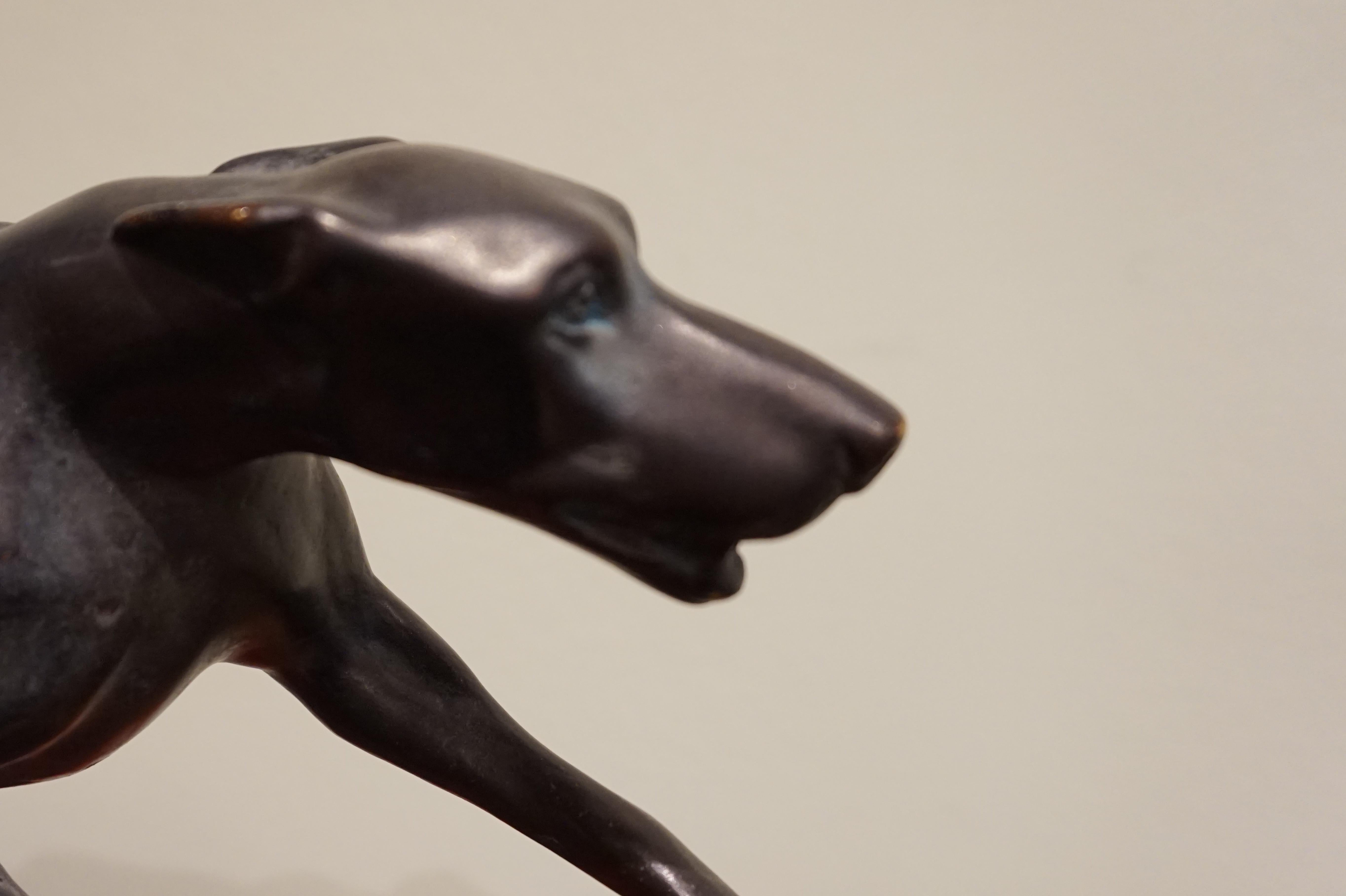 Mid-20th Century Bronze Art Deco Leaping Hound on Stand For Sale