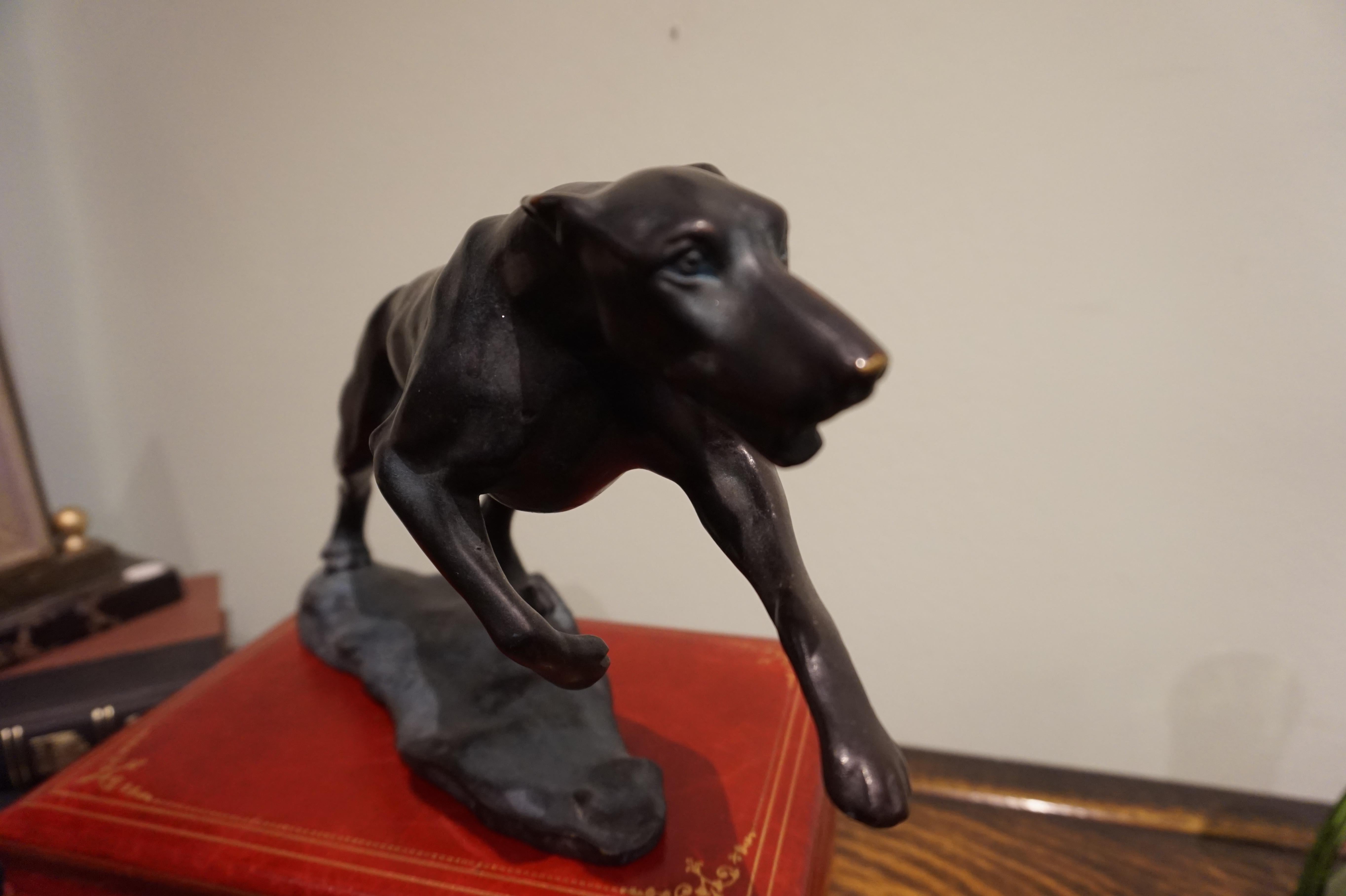 Bronze Art Deco Leaping Hound on Stand For Sale 2