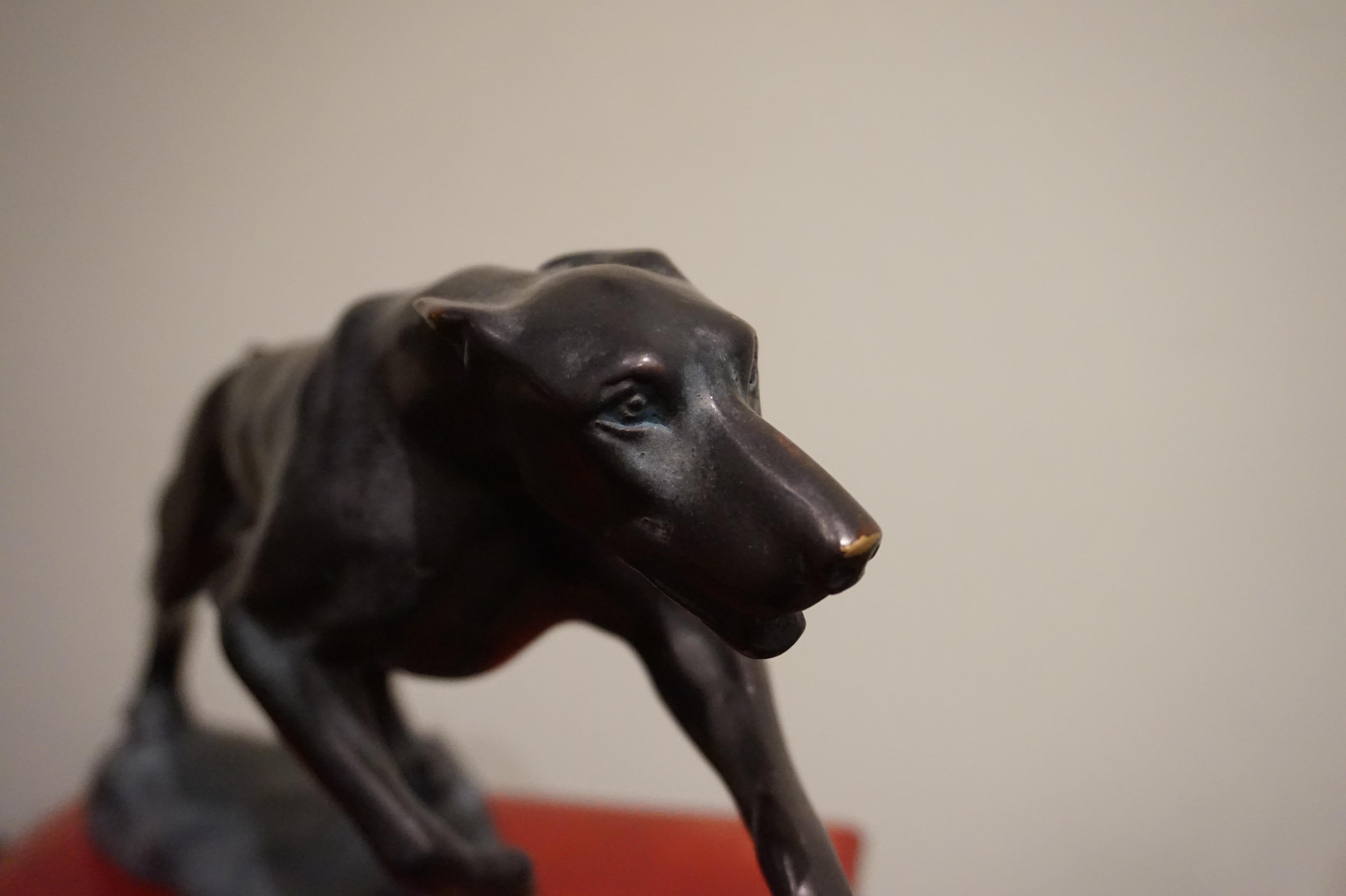 Bronze Art Deco Leaping Hound on Stand For Sale 3