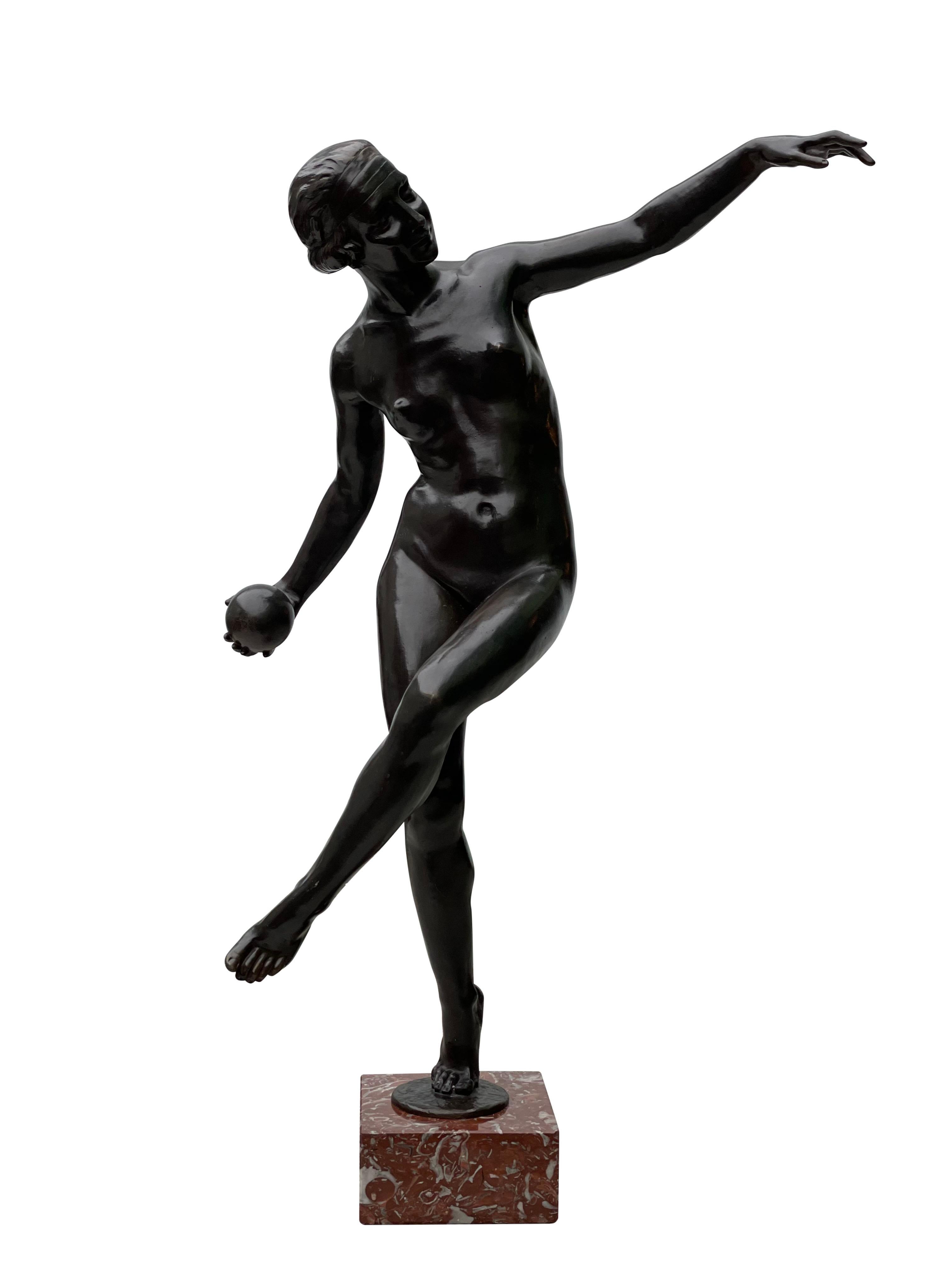 Bronze Art Deco Nude Lady Balancing Ball Sculpture, circa 1920s For Sale 4