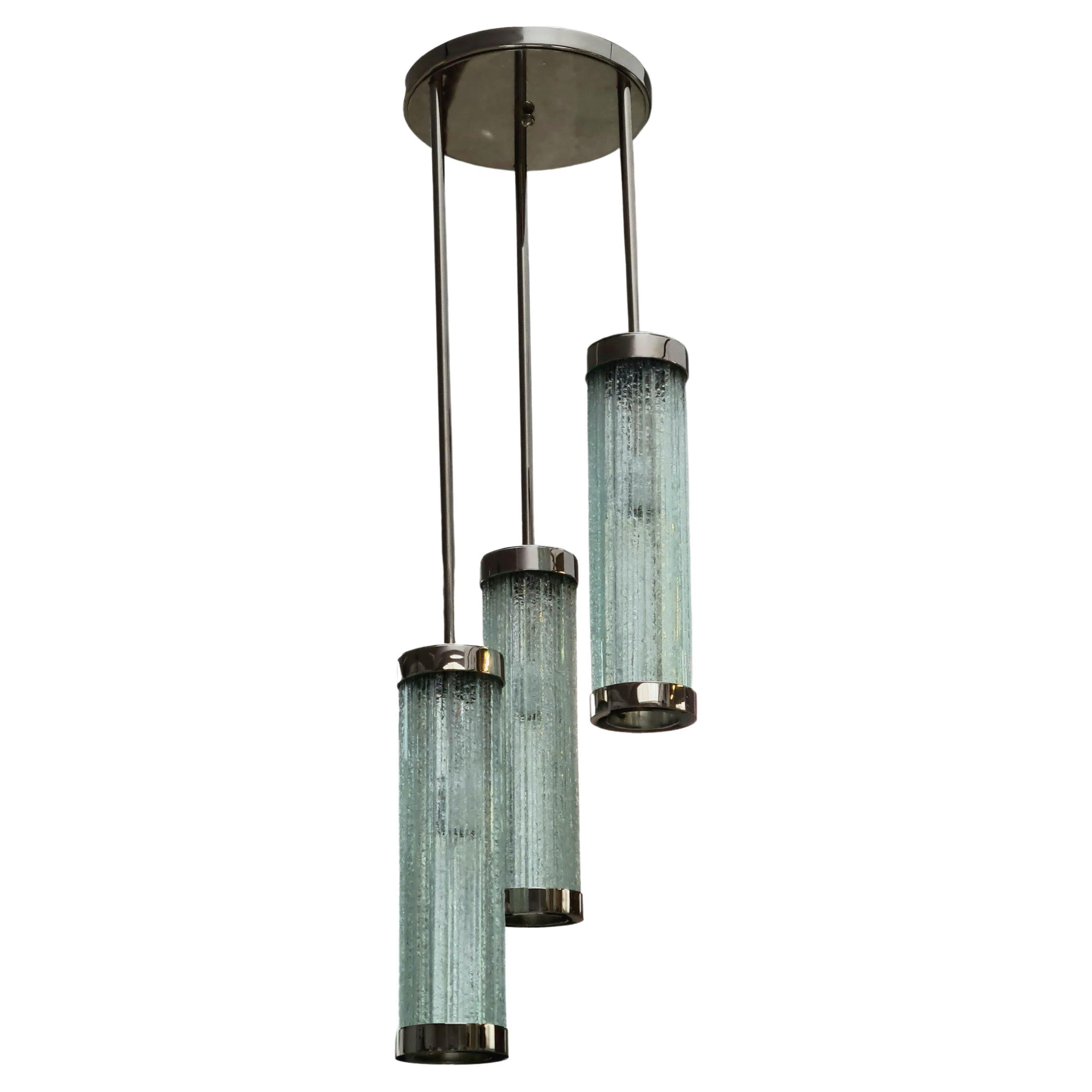 Fabricant de lampes à suspension Art déco en bronze avec finition nickelée en vente