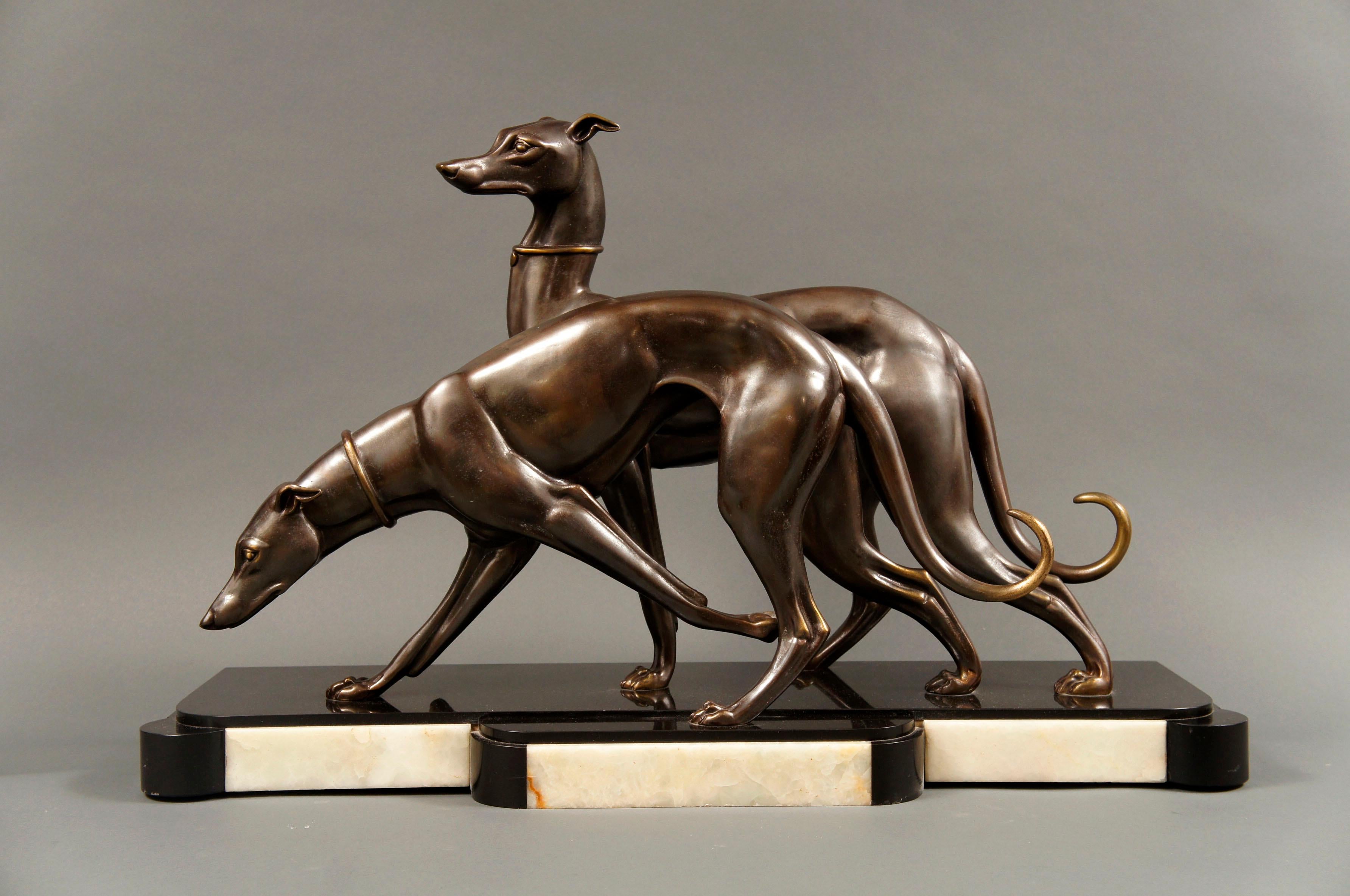 A very fine and well defined bronze sculpture set on a marble base by renowned French sculptor Irénée Rochard (1906-1984). Rochard was born in Villefranche-sur-Saone in 1906 into a family of artists and studied art between 1924 and 1928. He became a