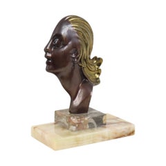 Bronze Art Deco Sculpture of a Woman on Marble, 1930s