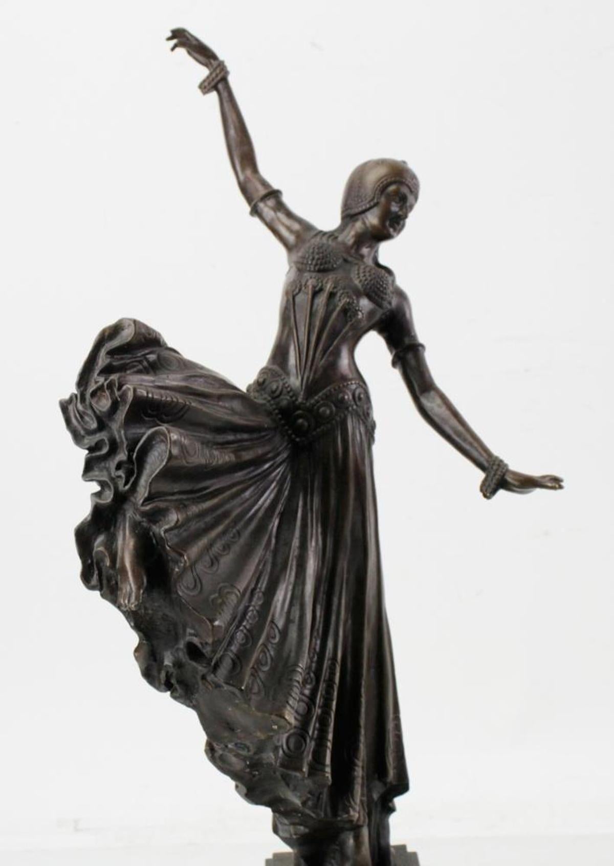 French Bronze Art Deco Sculpture of an Oriental Dancer after Chiparus For Sale