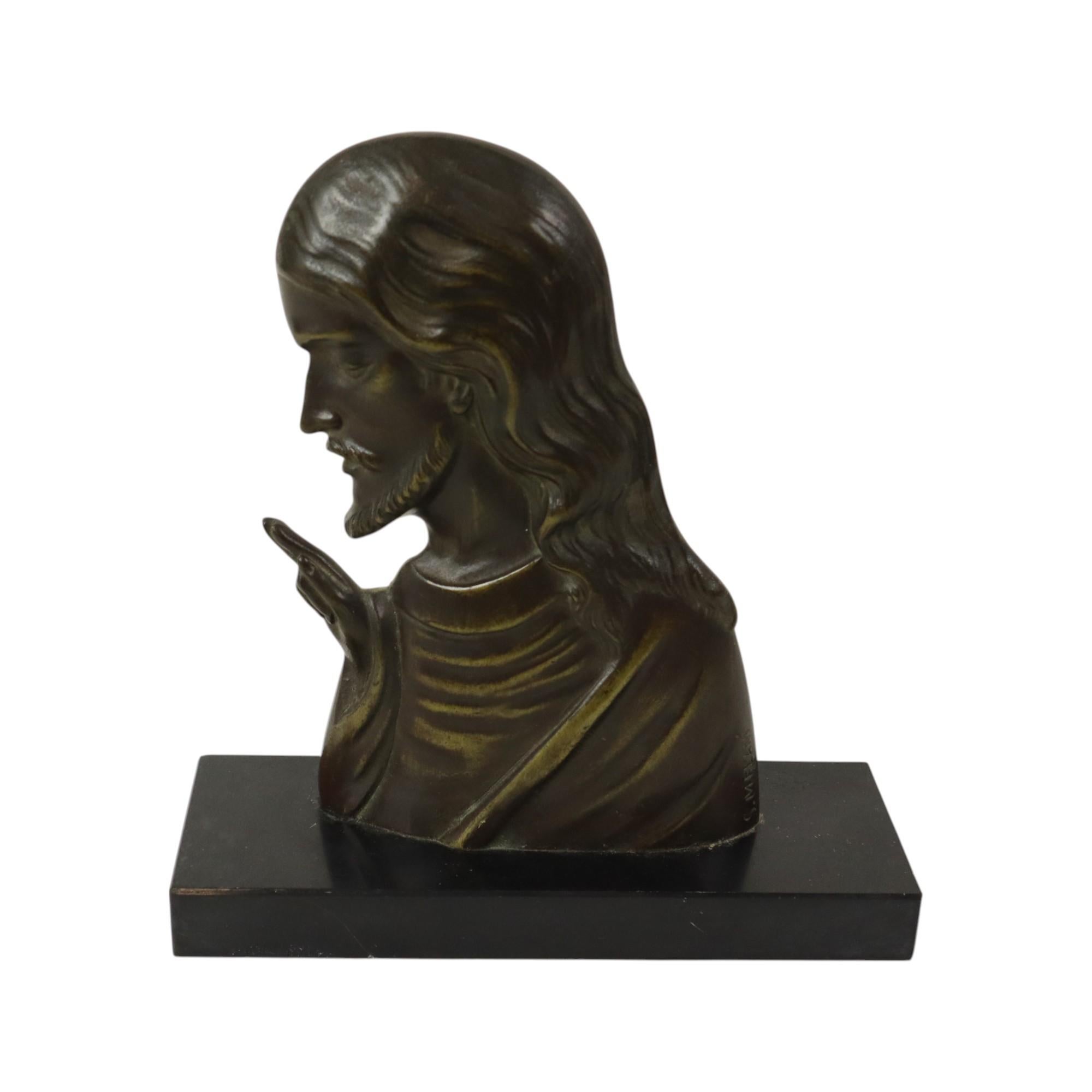 Bronze Art Deco Statue Christ Profile Salvatore Melani Art 1930 For Sale 6