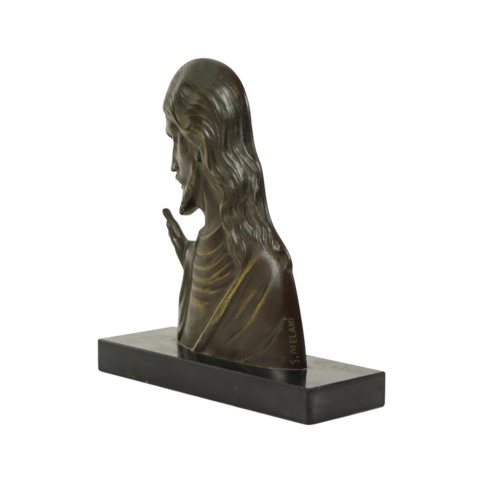 Bronze Art Deco Statue Christ Profile Salvatore Melani Art 1930 In Good Condition For Sale In Poperinge, BE