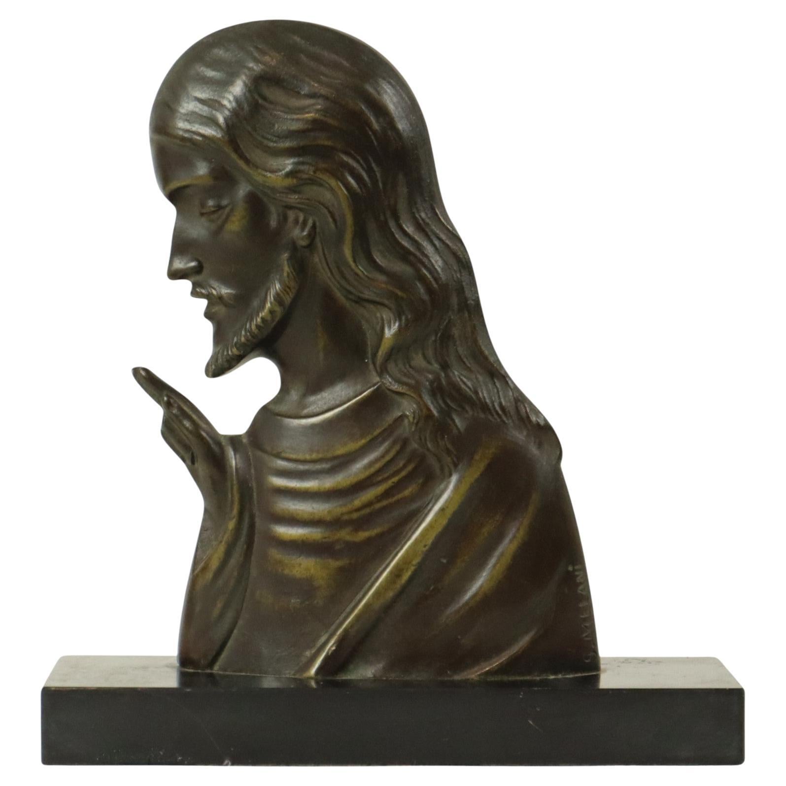 Bronze Art Deco Statue Christ Profile Salvatore Melani Art 1930 For Sale