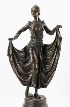 Bronze Art Deco Sculpture of a Dancer on Marble Base