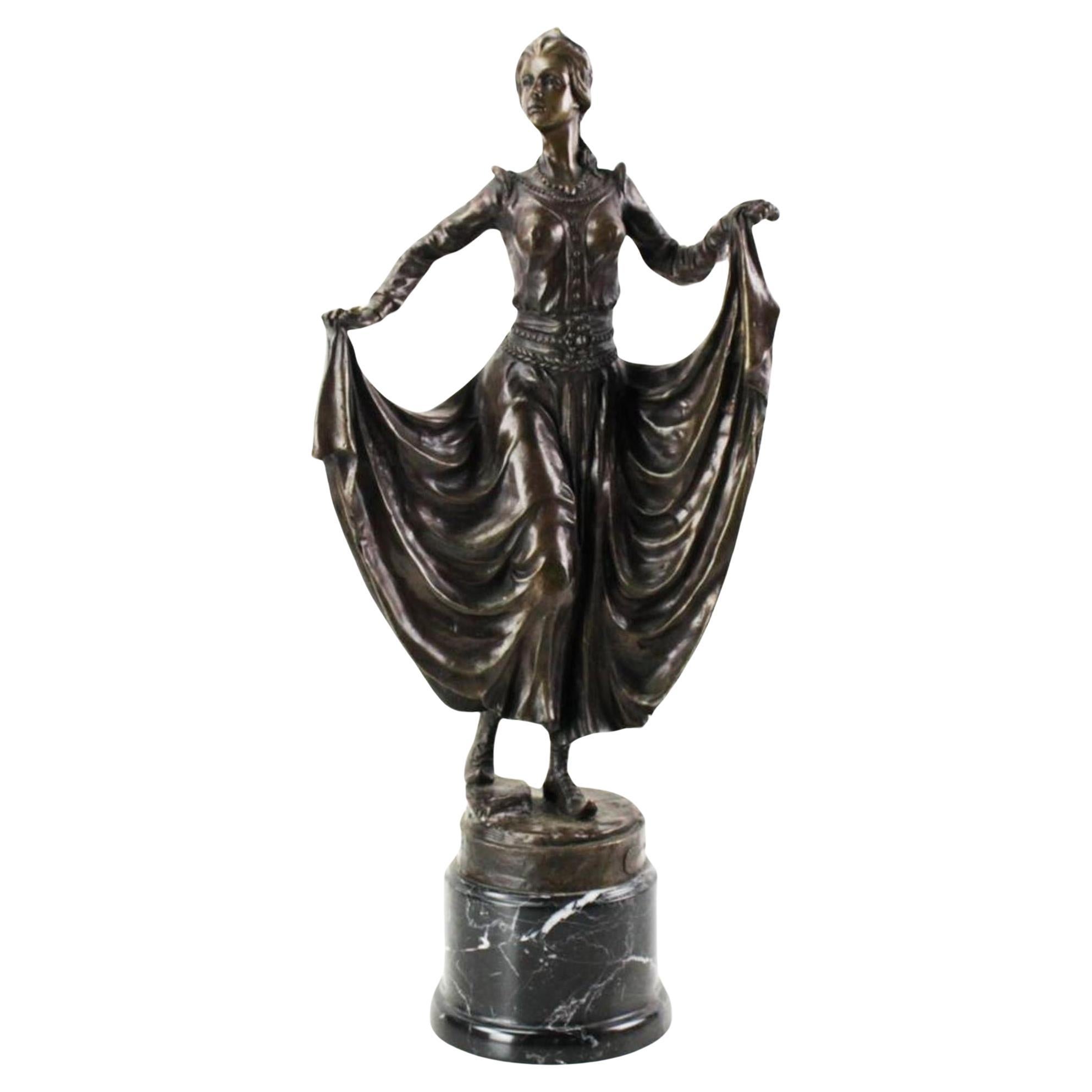Bronze Art Deco Sculpture of a Dancer on Marble Base
