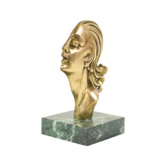 Bronze Art Deco Statue Woman Hagenauer Green Marble 1930s