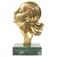 Bronze Art Deco Statue Woman Hagenauer Green Marble 1930s