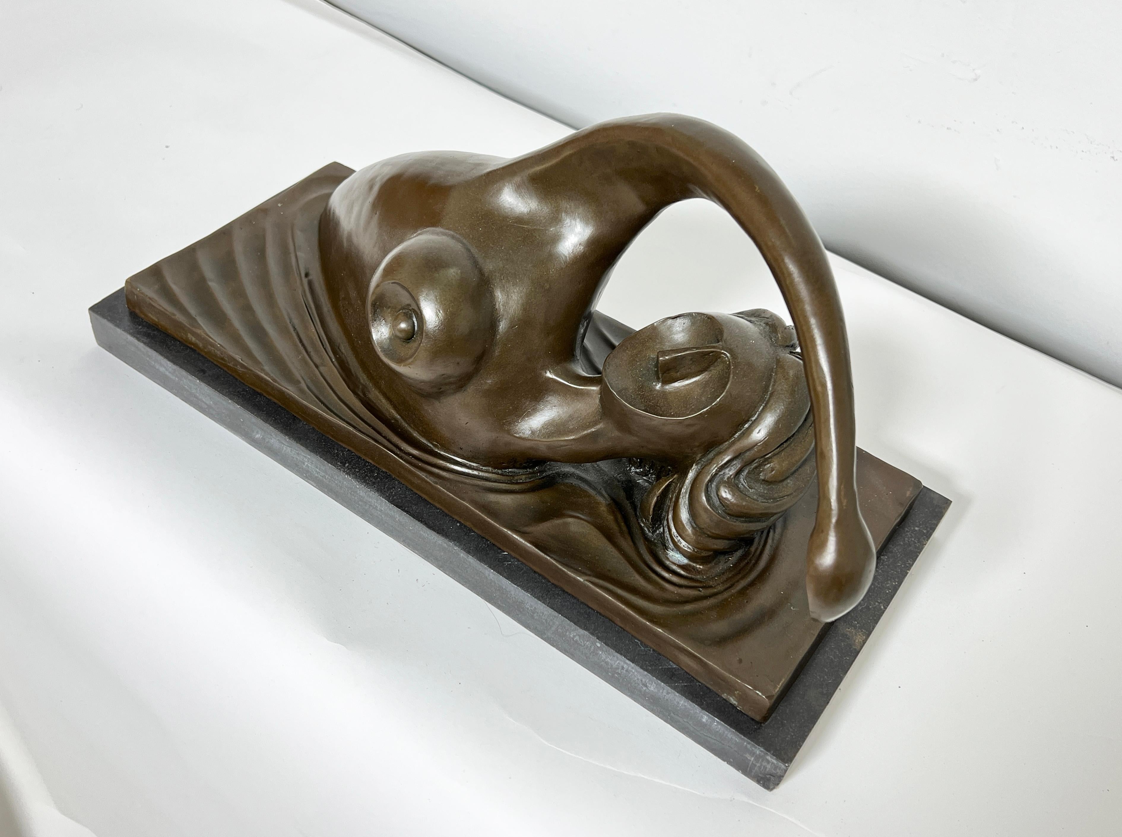 Mid-Century moderno Scultura in bronzo in stile Art Deco di una nuotatrice nuda di Wayne Current in vendita