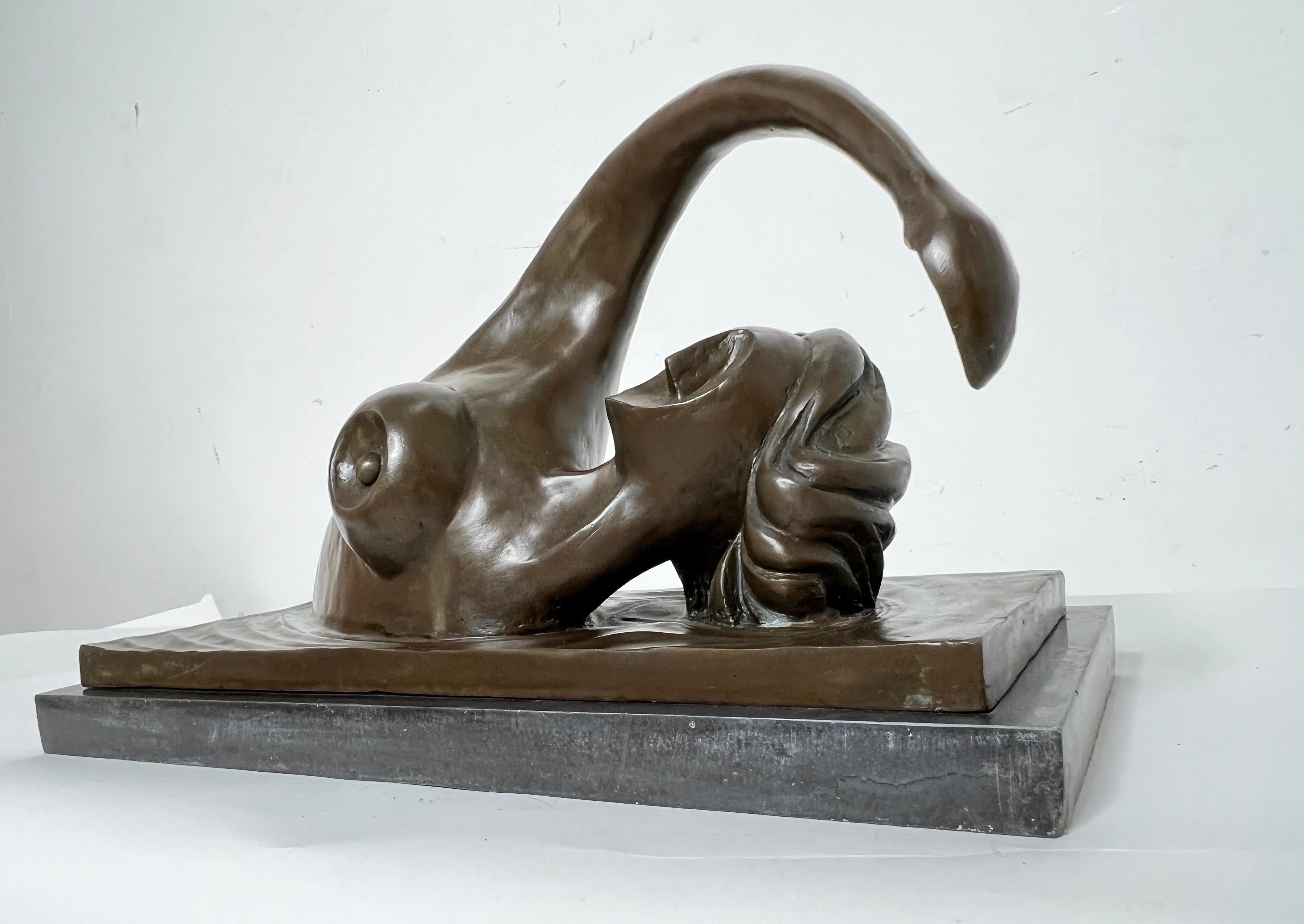 Scultura in bronzo in stile Art Deco di una nuotatrice nuda di Wayne Current In condizioni buone in vendita a Peabody, MA