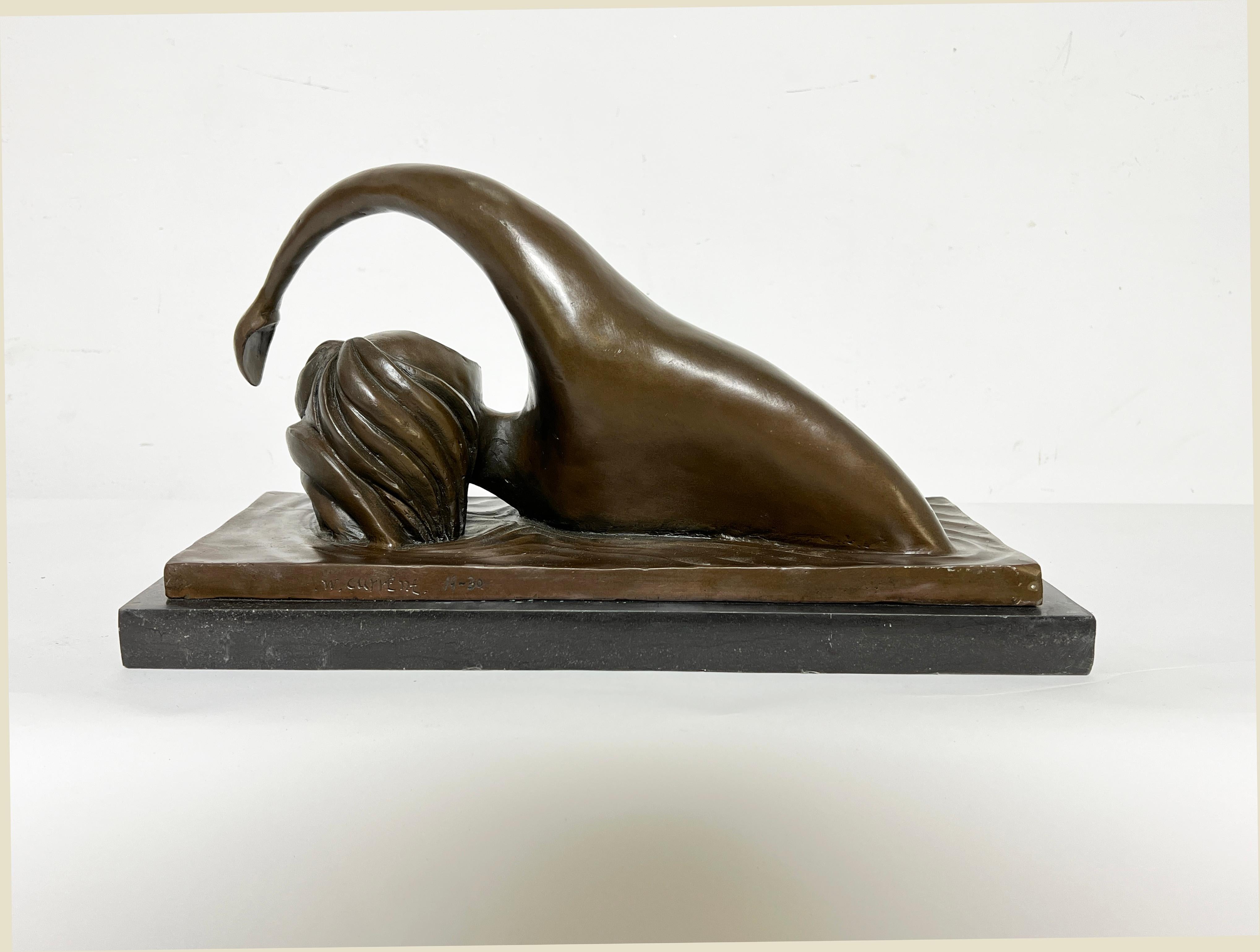 XX secolo Scultura in bronzo in stile Art Deco di una nuotatrice nuda di Wayne Current in vendita