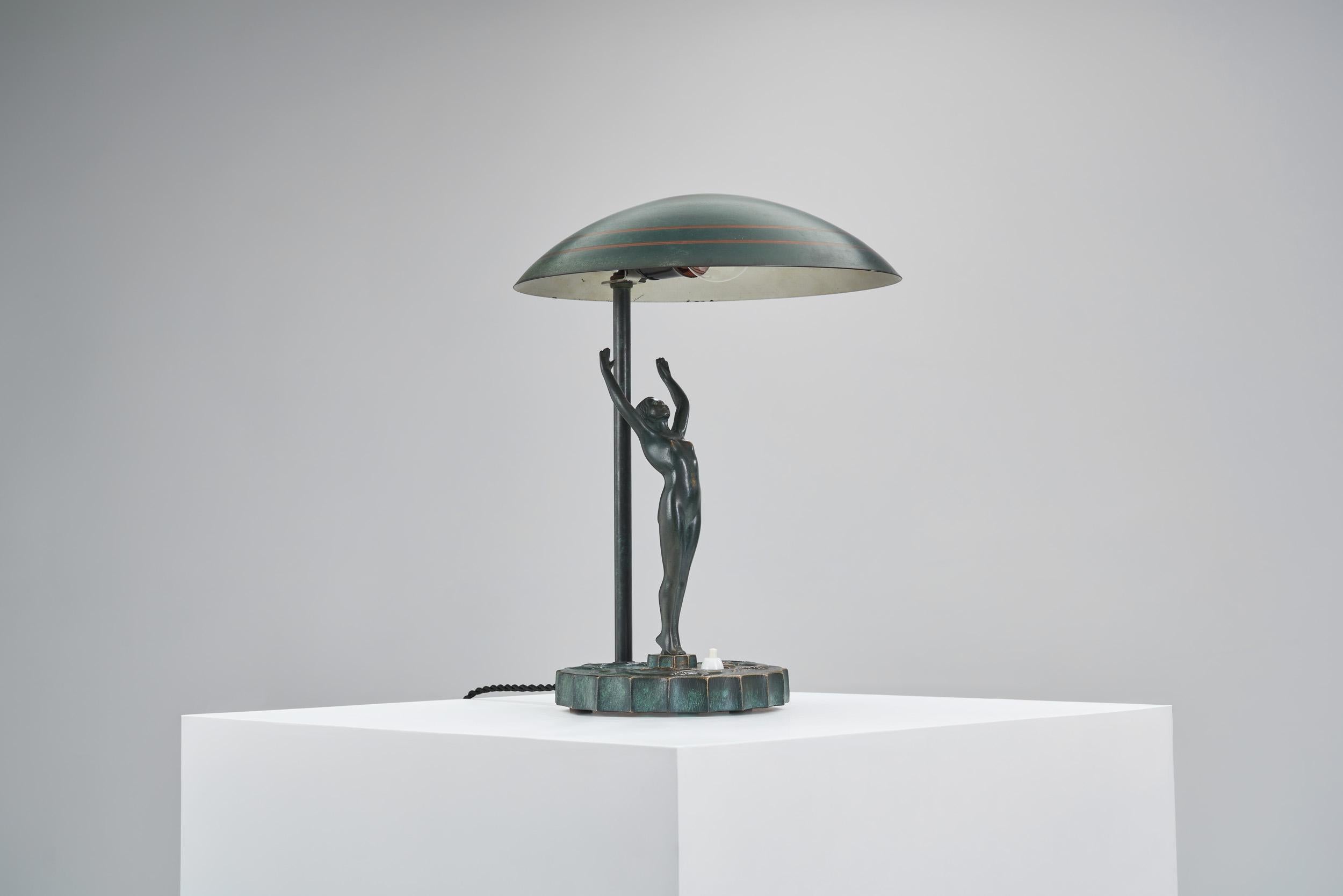 Bronze Art Deco Table Lamp, Europe ca 1930s For Sale 5