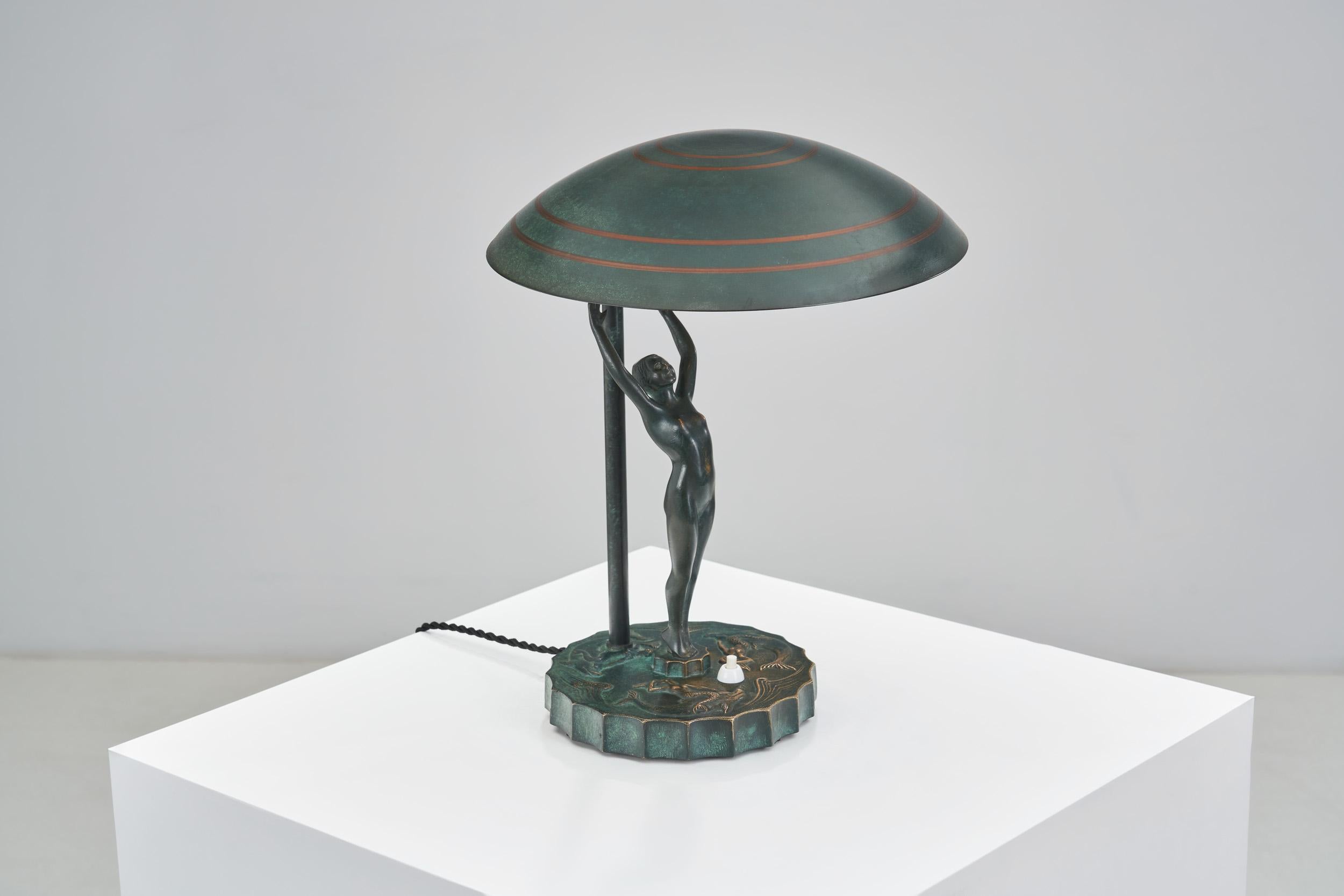 Bronze Art Deco Table Lamp, Europe ca 1930s For Sale 6