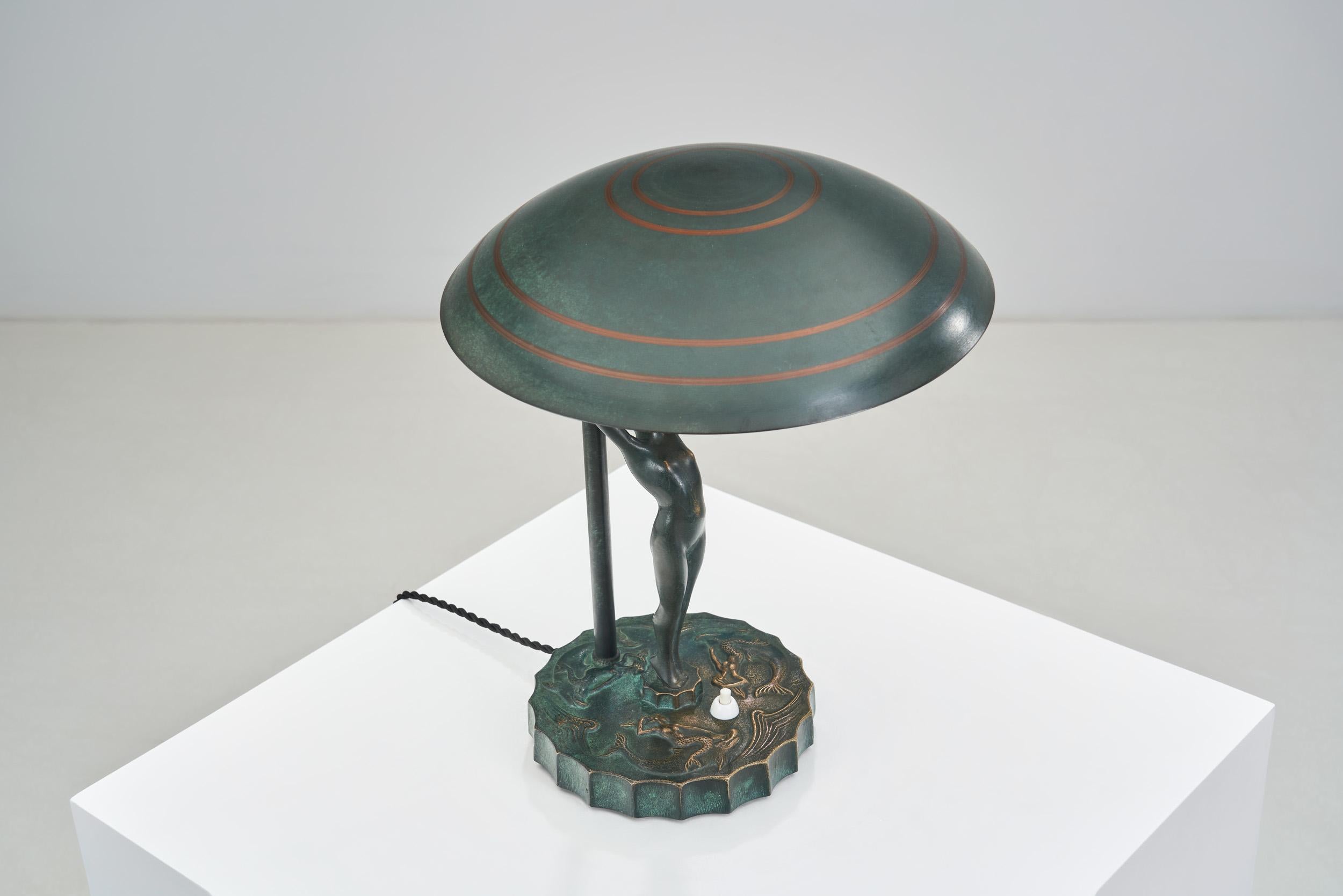 Bronze Art Deco Table Lamp, Europe ca 1930s For Sale 7