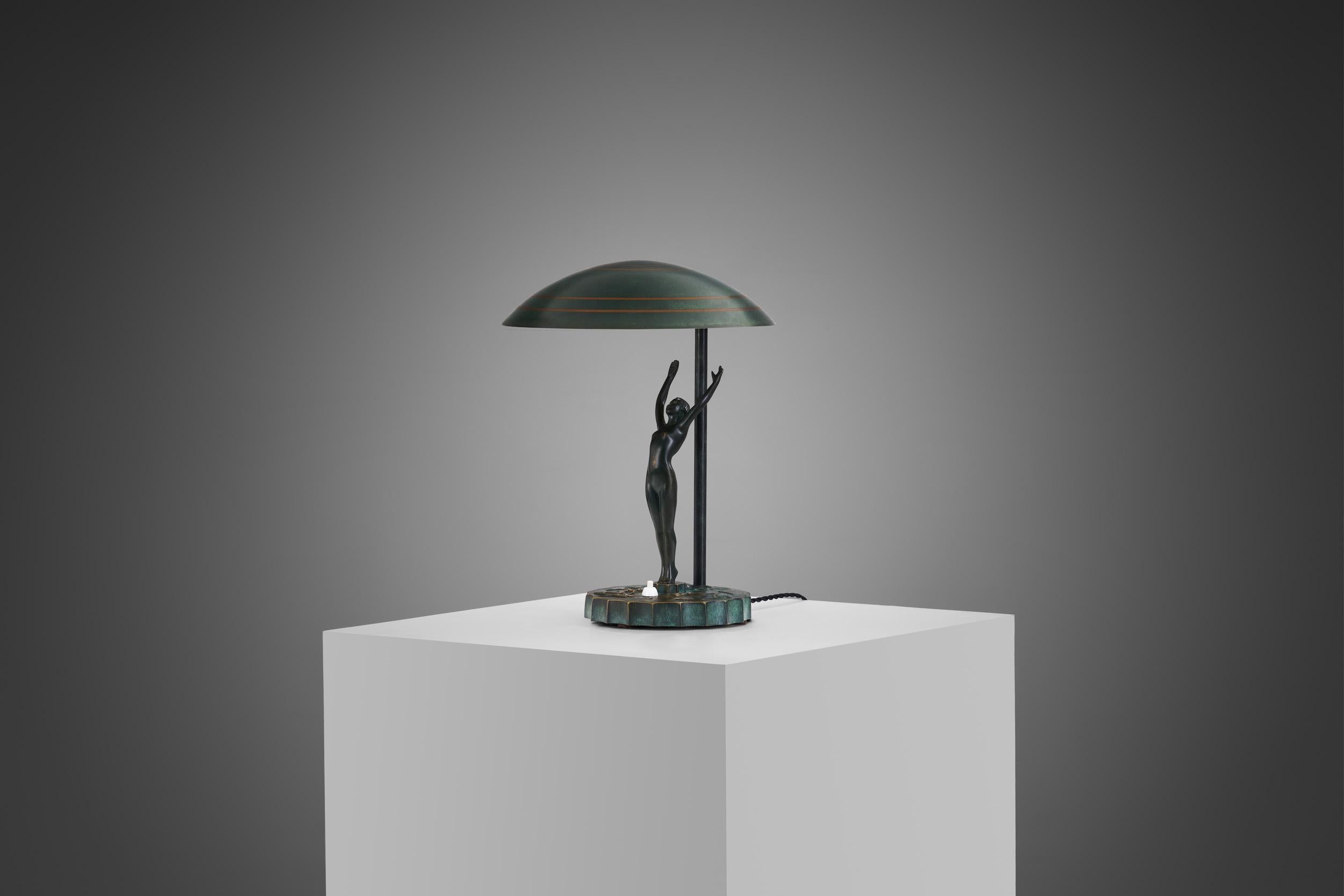 European Bronze Art Deco Table Lamp, Europe ca 1930s For Sale