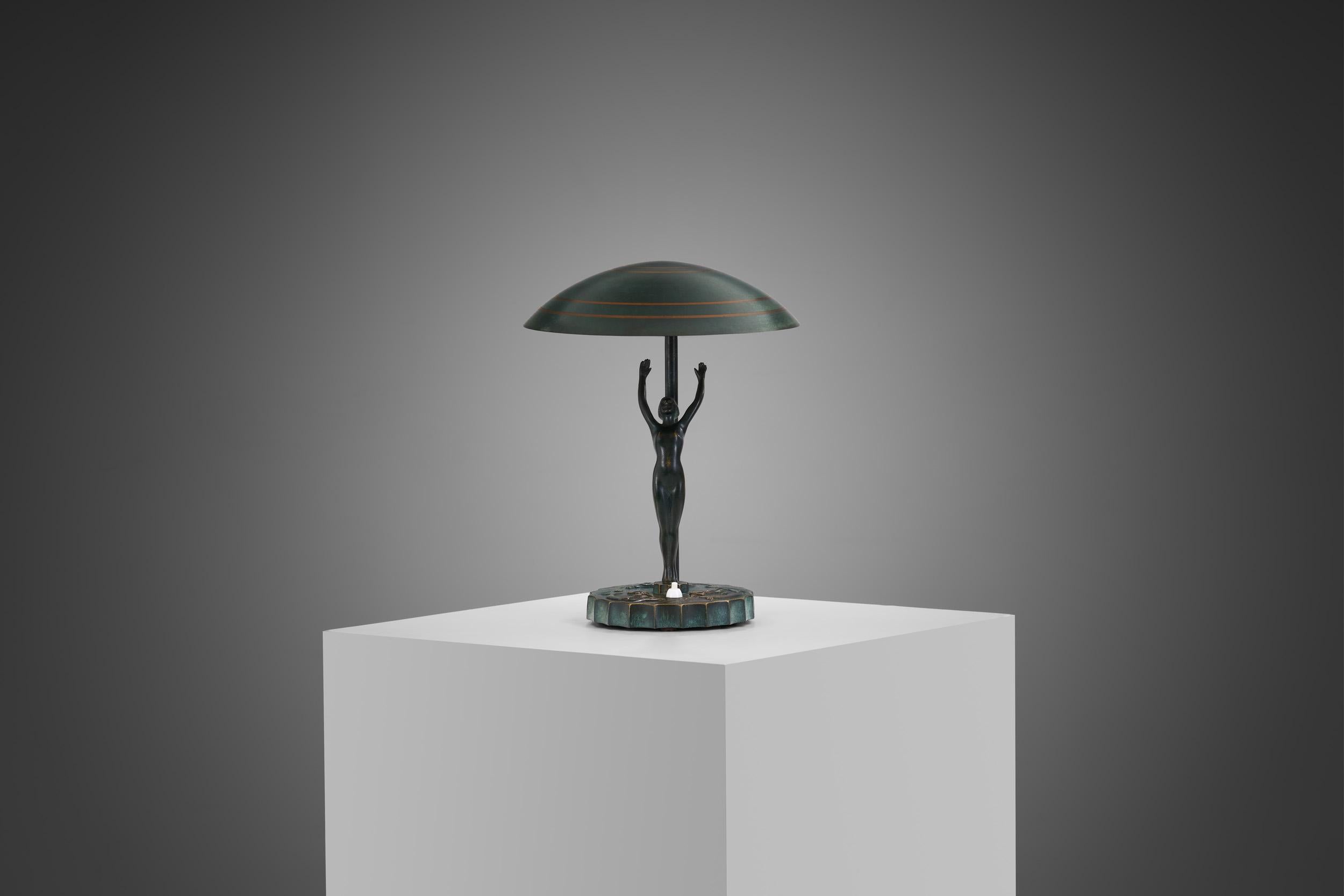 Mid-20th Century Bronze Art Deco Table Lamp, Europe ca 1930s For Sale