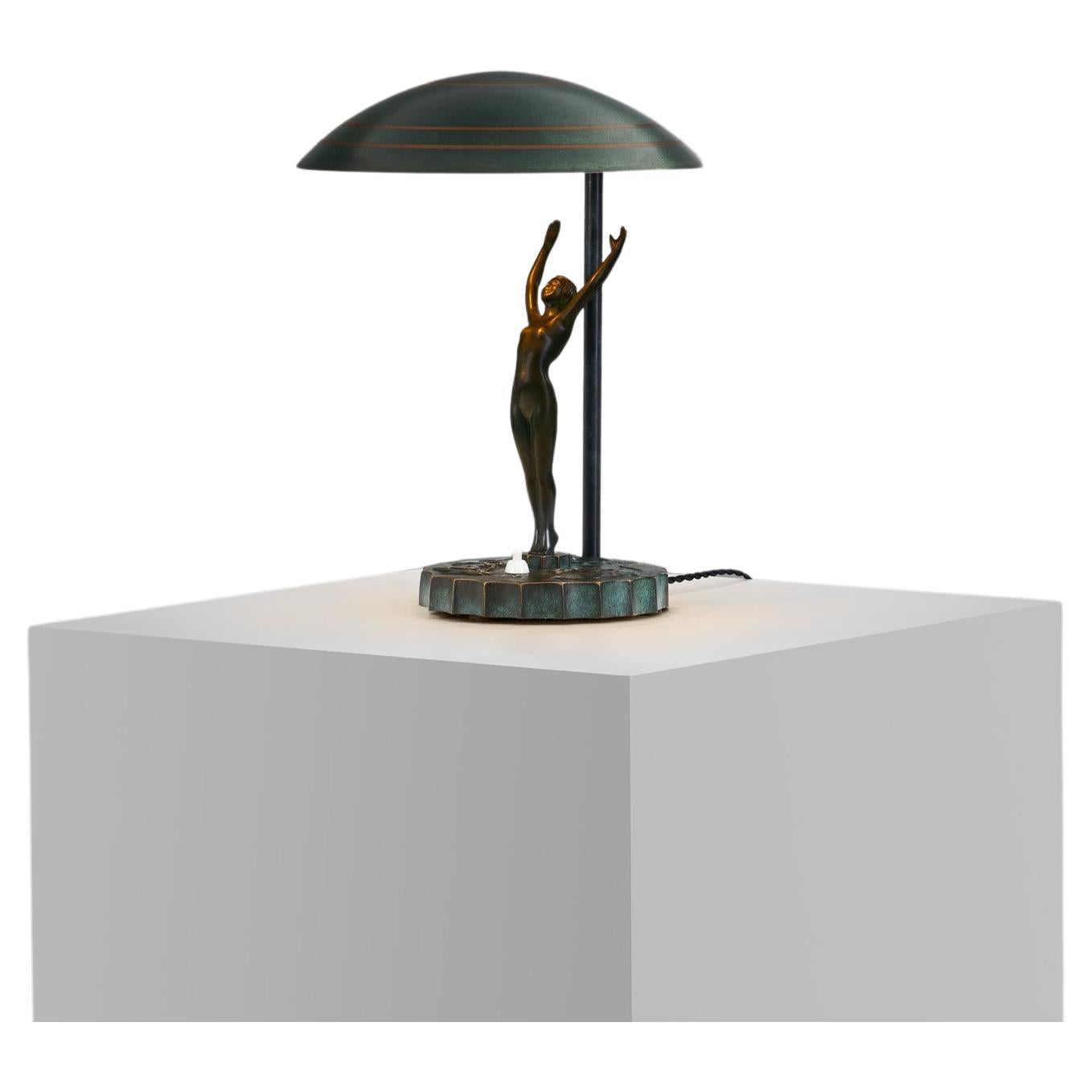 Bronze Art Deco Table Lamp, Europe ca 1930s For Sale