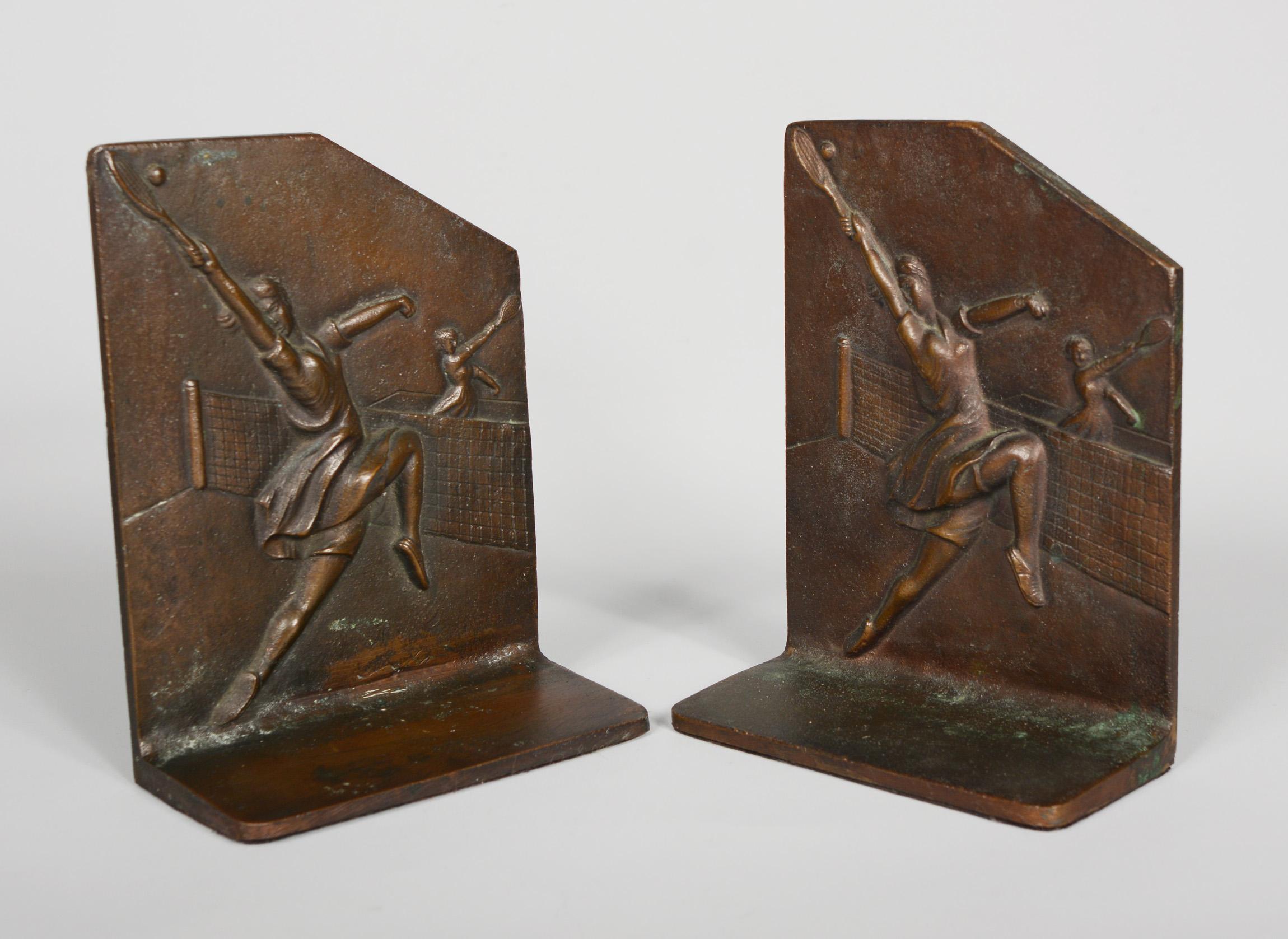 American Bronze Art Deco Tennis Player Bookends For Sale