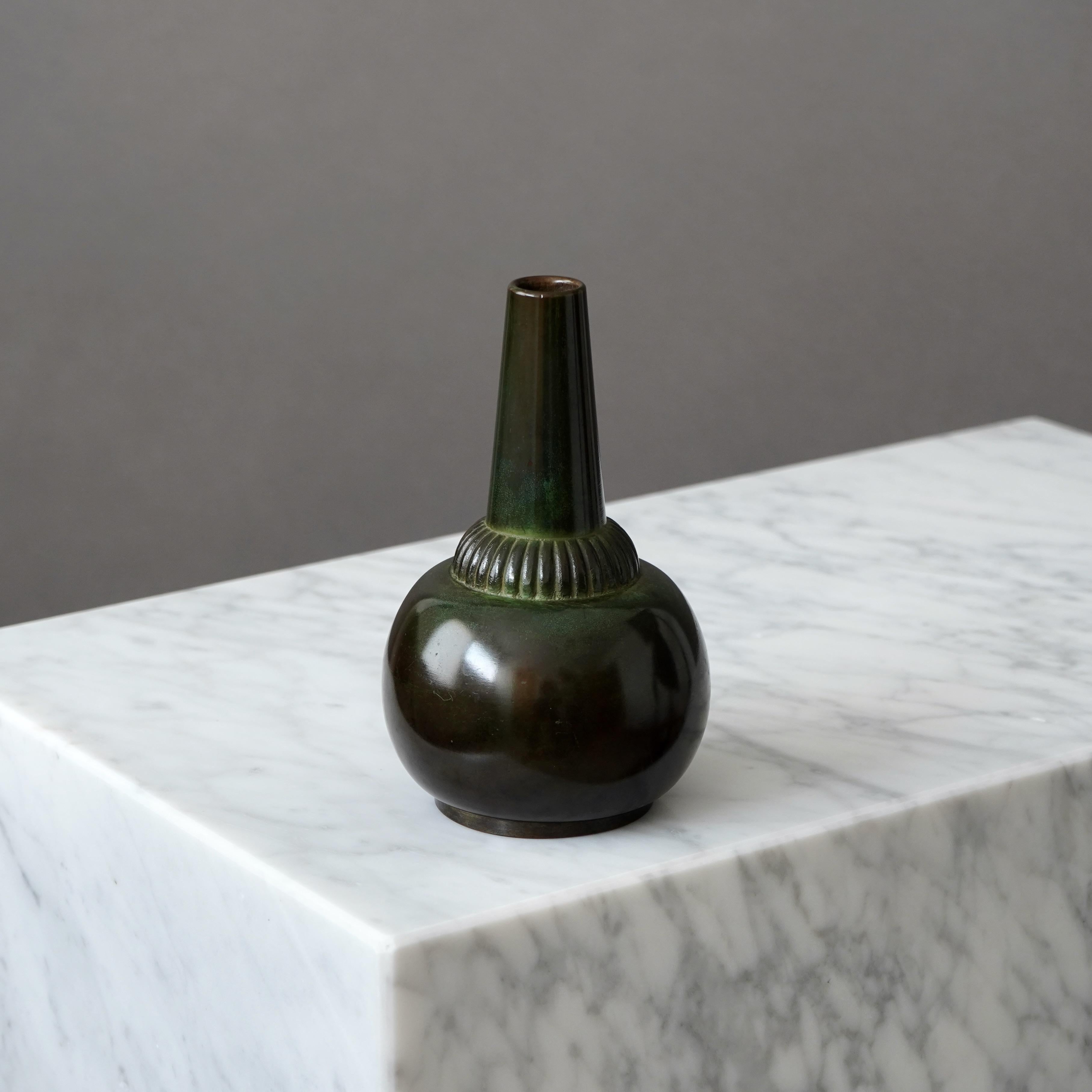 Scandinavian Modern Bronze Art Deco Vase by GAB Guldsmedsaktiebolaget, Sweden, 1930s For Sale