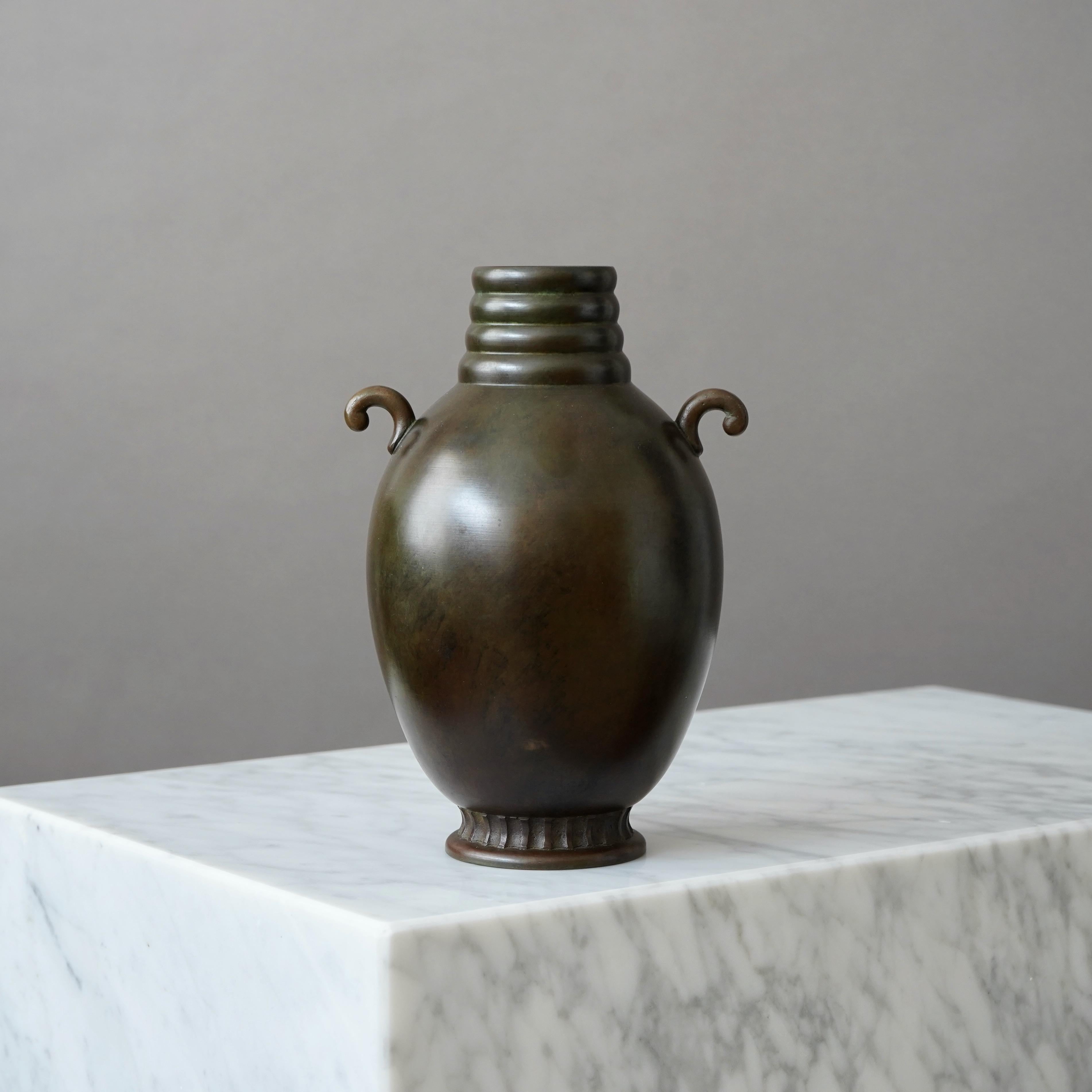 Scandinavian Modern Bronze Art Deco Vase by GAB Guldsmedsaktiebolaget, Sweden, 1930s For Sale