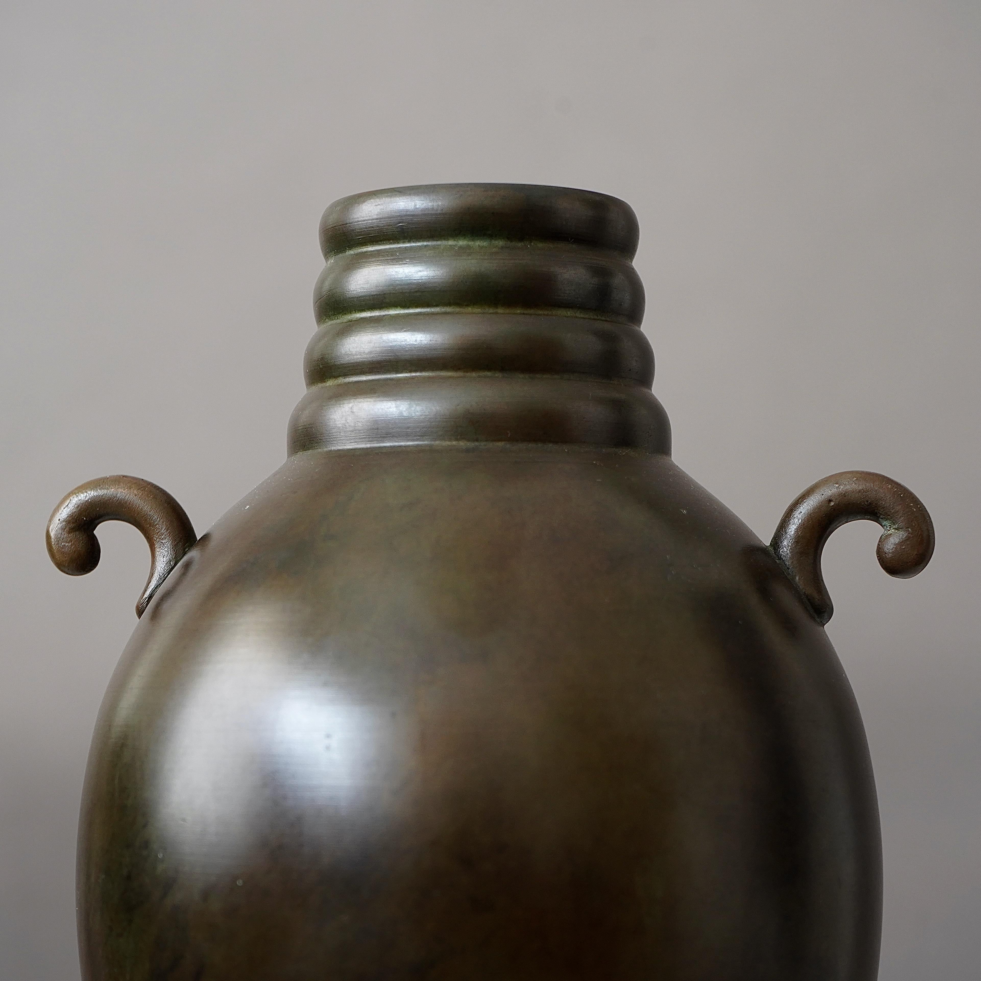 Swedish Bronze Art Deco Vase by GAB Guldsmedsaktiebolaget, Sweden, 1930s For Sale