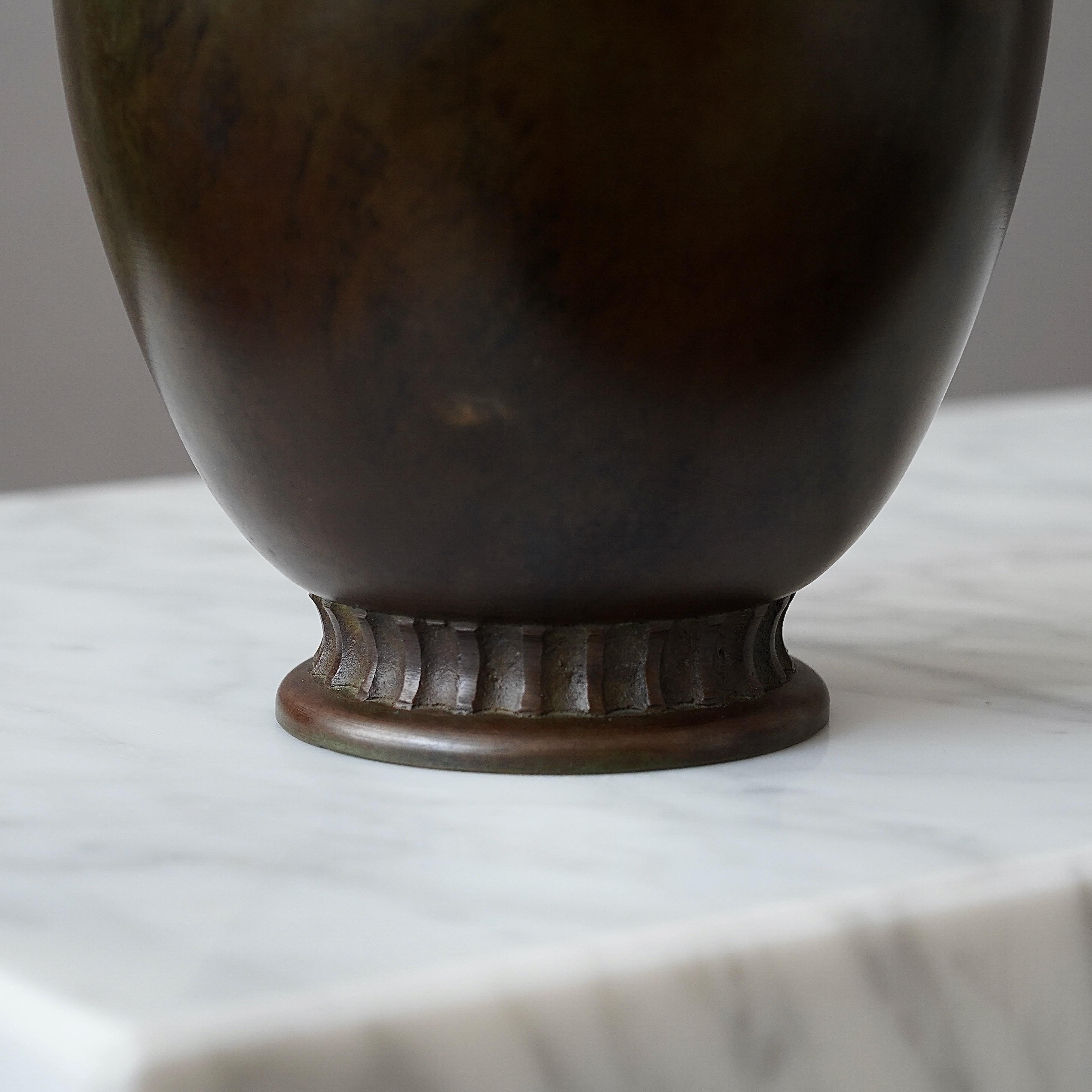 Cast Bronze Art Deco Vase by GAB Guldsmedsaktiebolaget, Sweden, 1930s For Sale