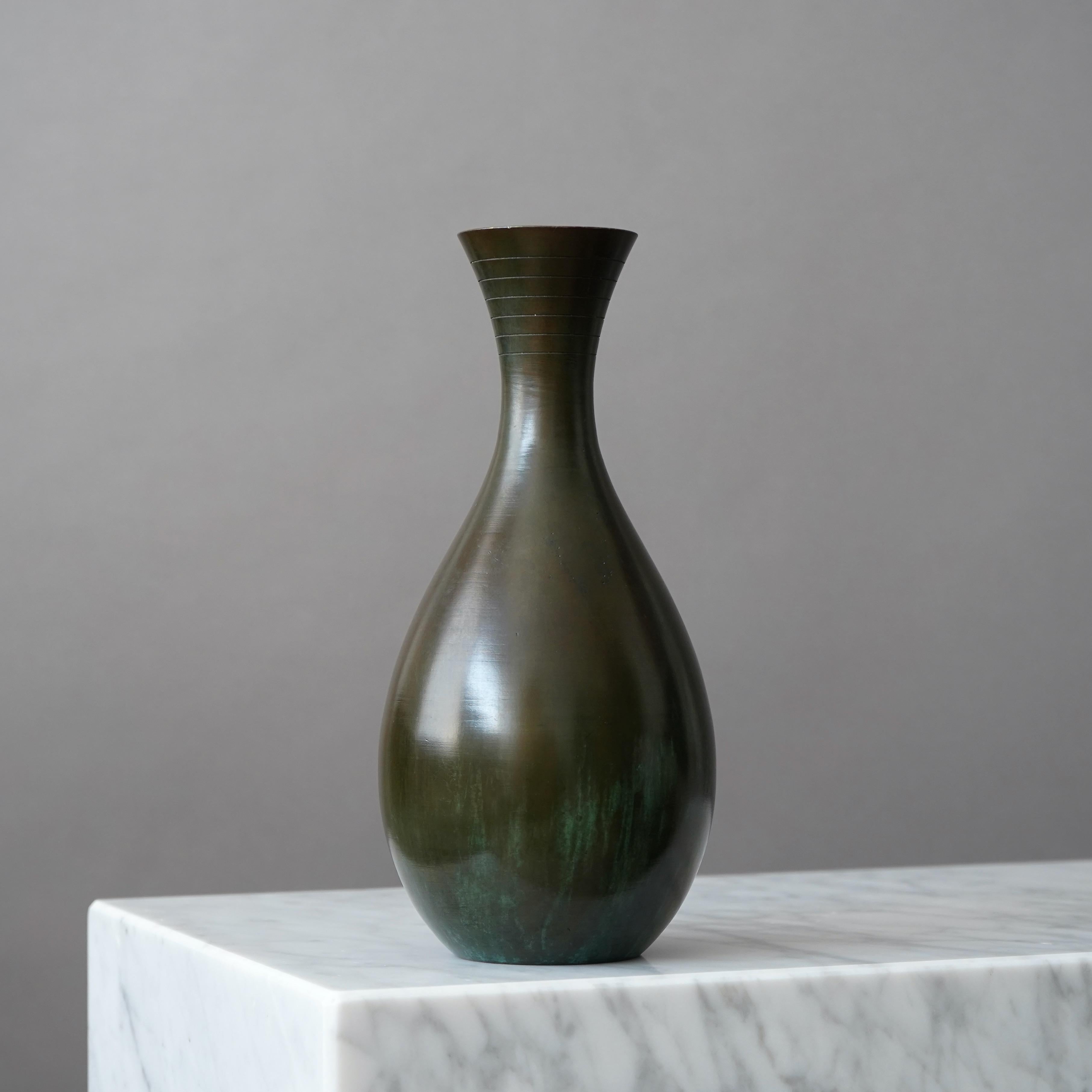 Cast Bronze Art Deco Vase by GAB Guldsmedsaktiebolaget, Sweden, 1930s For Sale