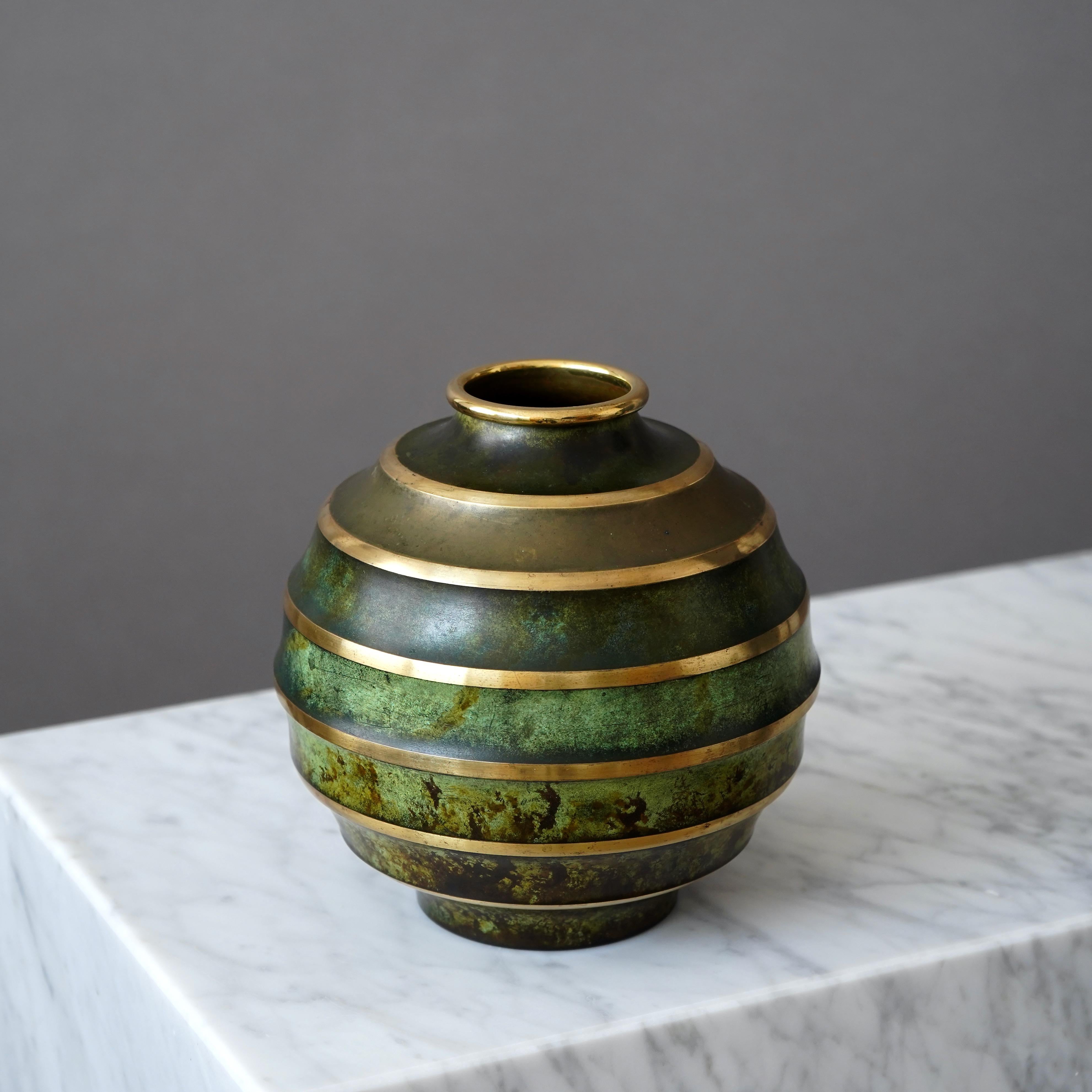 Scandinavian Modern Bronze Art Deco Vase by SVM Handarbete, Sweden, 1930s For Sale