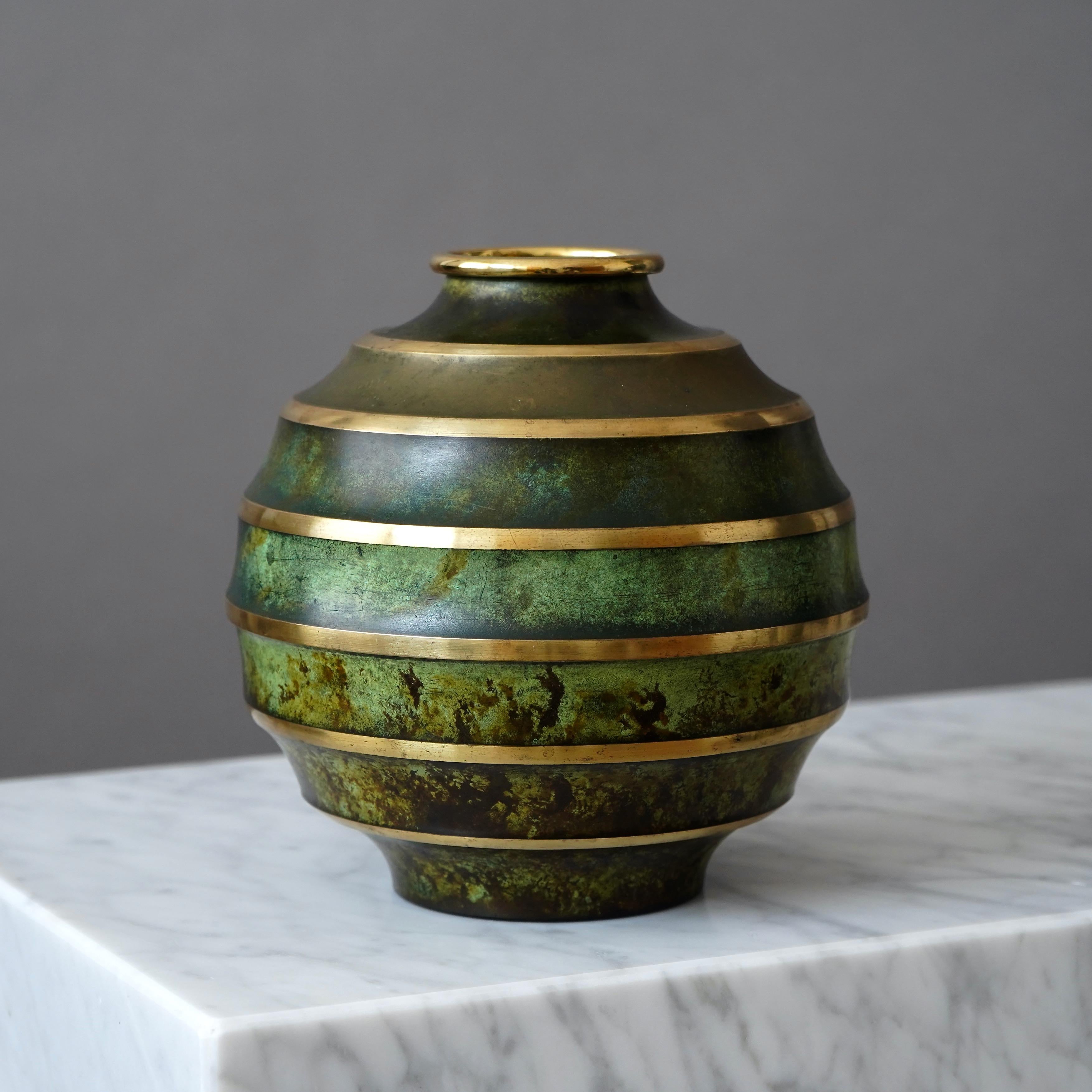 Cast Bronze Art Deco Vase by SVM Handarbete, Sweden, 1930s For Sale