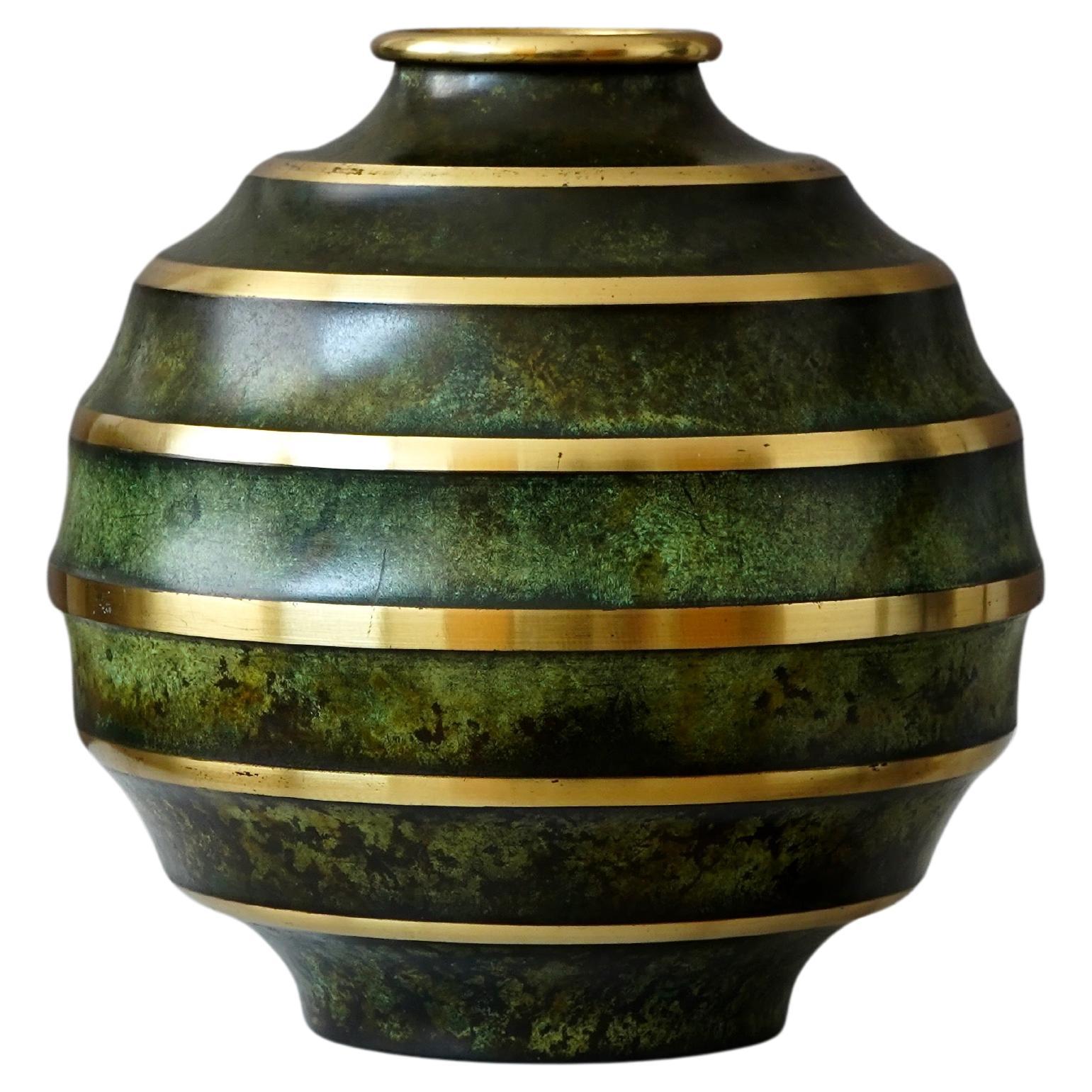 Bronze Art Deco Vase by SVM Handarbete, Sweden, 1930s