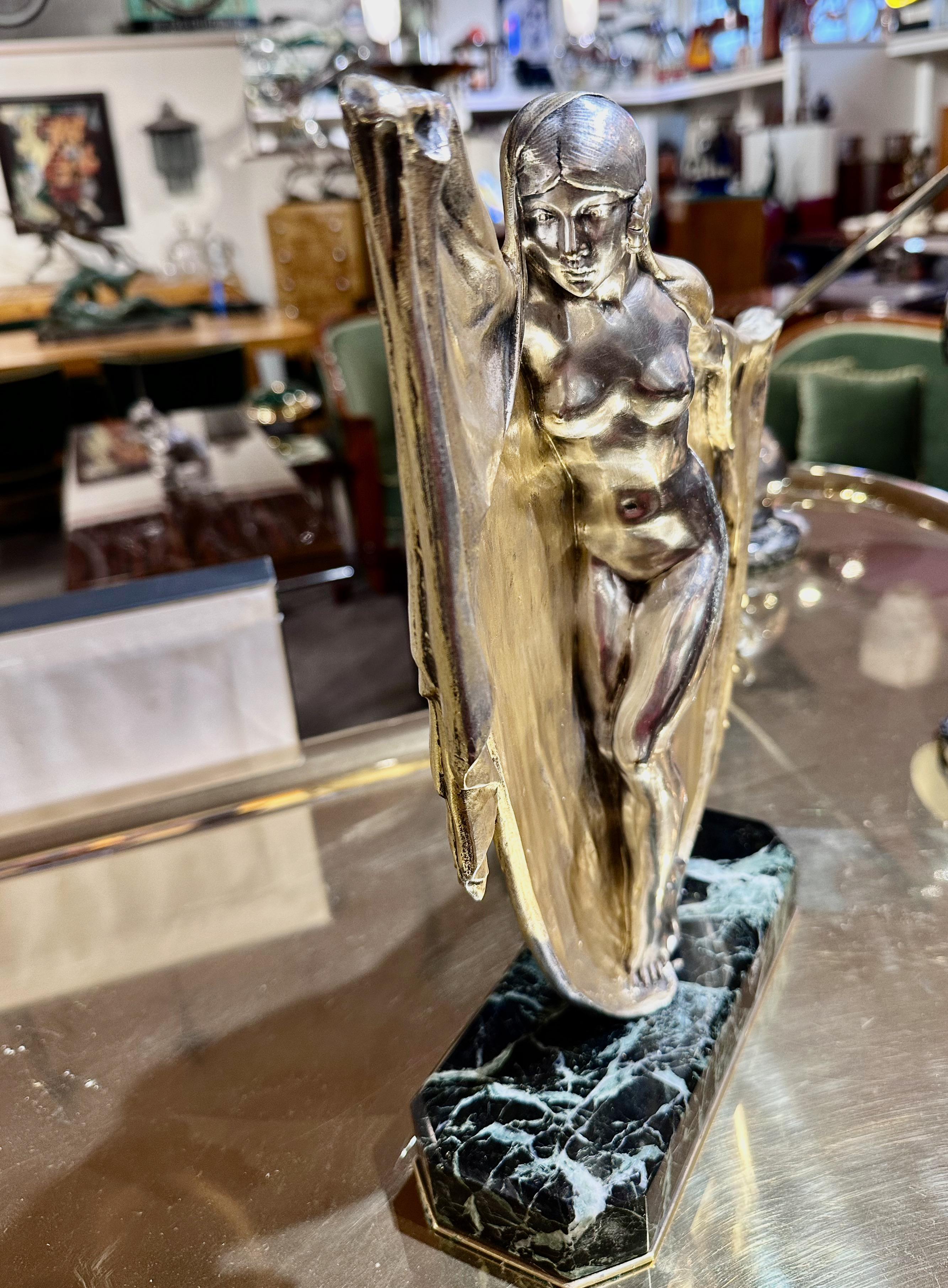 Bronze Art Deco Veil Dancer by Armand Lemo on Marble For Sale 6