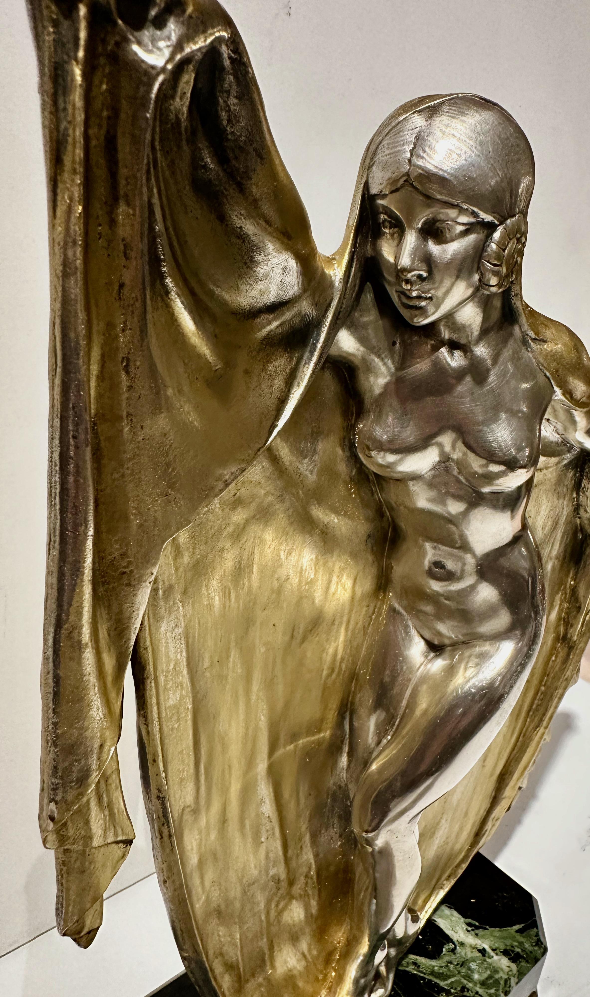 Bronze Art Deco Veil Dancer by Armand Lemo on Marble For Sale 7