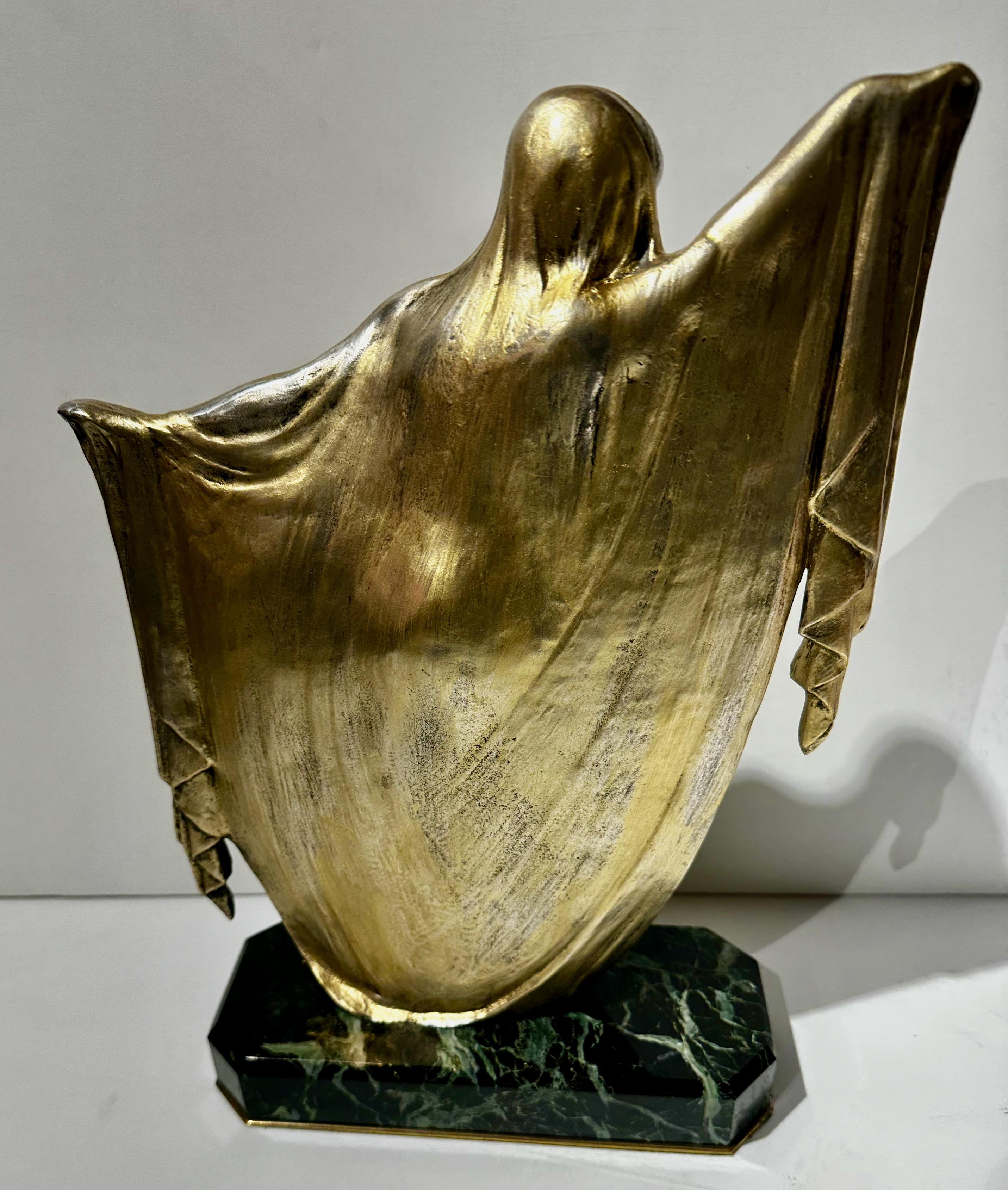 Bronze Art Deco Veil Dancer by Armand Lemo on Marble For Sale 2
