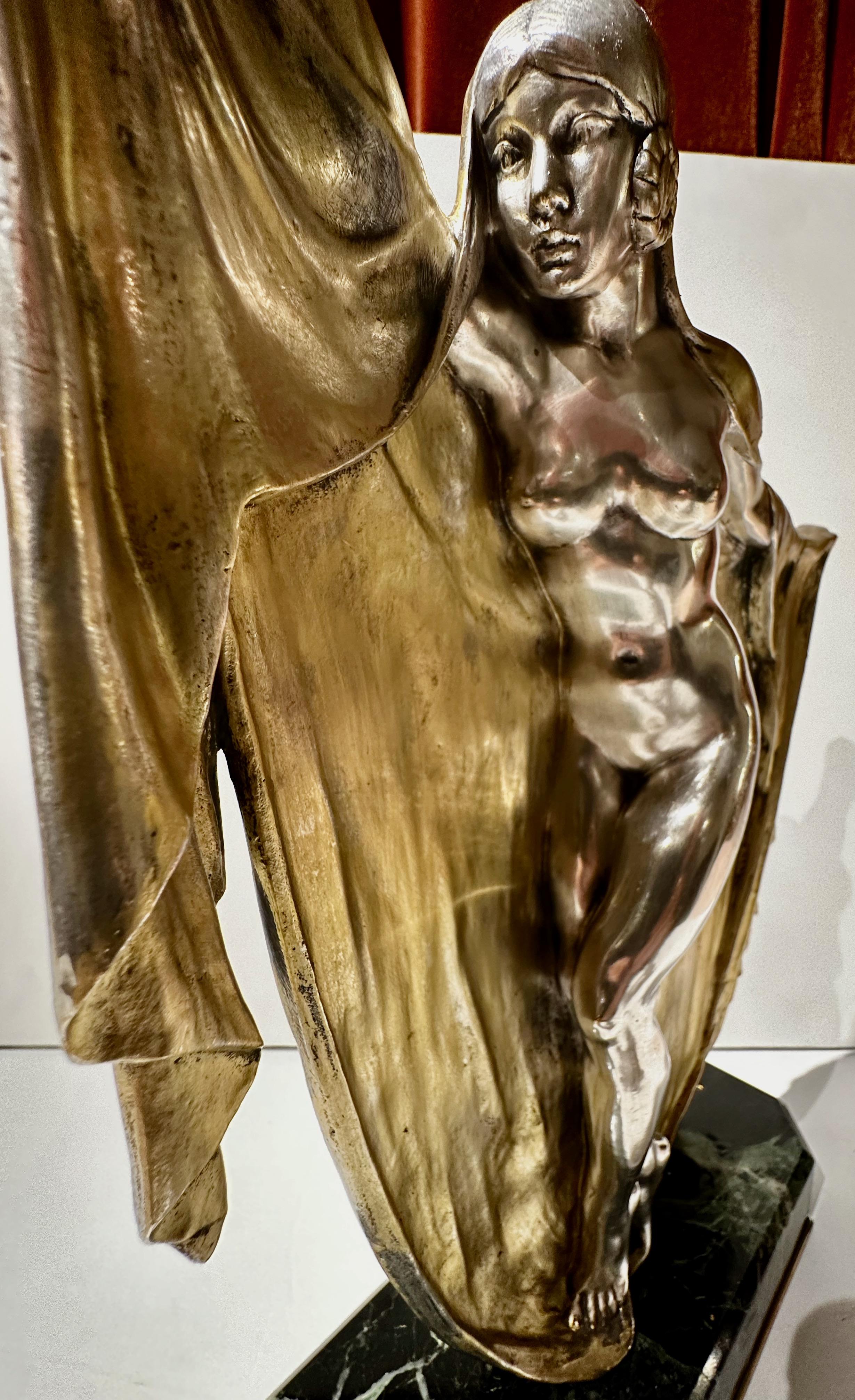 Bronze Art Deco Veil Dancer by Armand Lemo on Marble For Sale 3