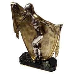 Antique Bronze Art Deco Veil Dancer by Armand Lemo on Marble
