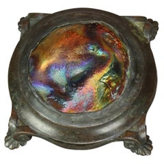 Vintage Bronze & Art Glass Paperweight After Tiffany, 20th C