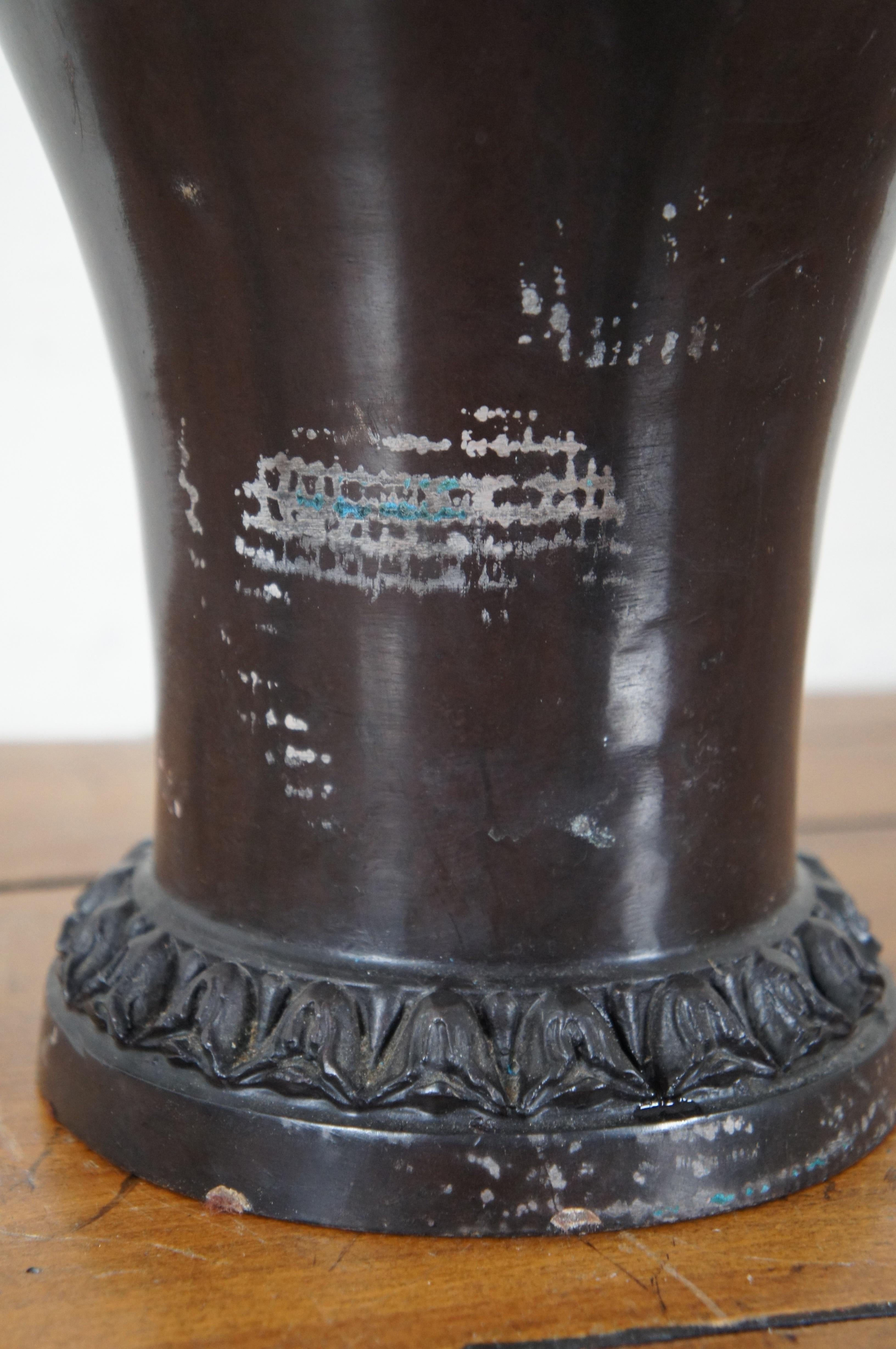Maitland Smith Bronze Art Nouveau Bas Relief Face Bust Handle Mantel Vase Urn For Sale 1