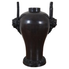 Maitland Smith Bronze Art Nouveau Bas Relief Face Bust Handle Mantel Vase Urn