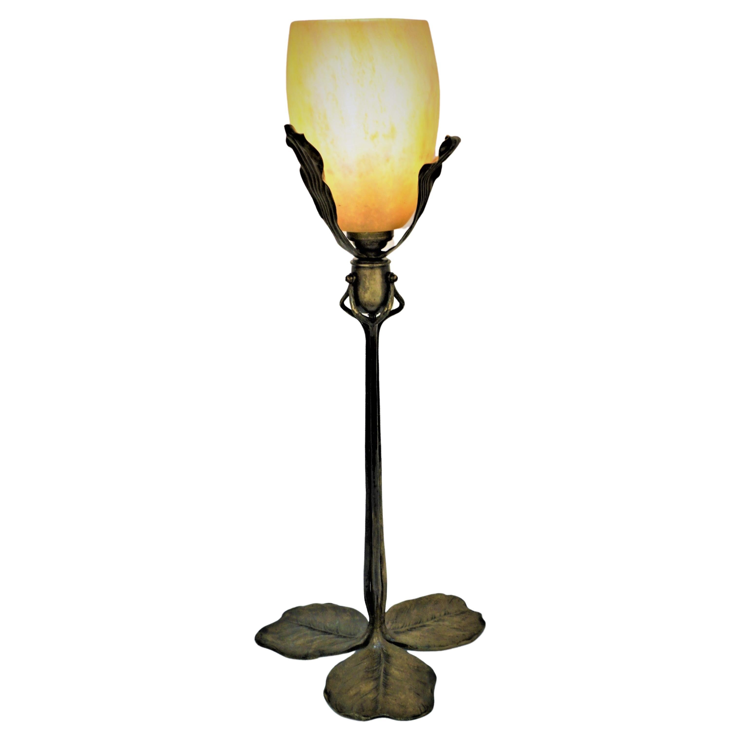 Bronze Art Nouveau Blown Glass Table Lamp by Daum