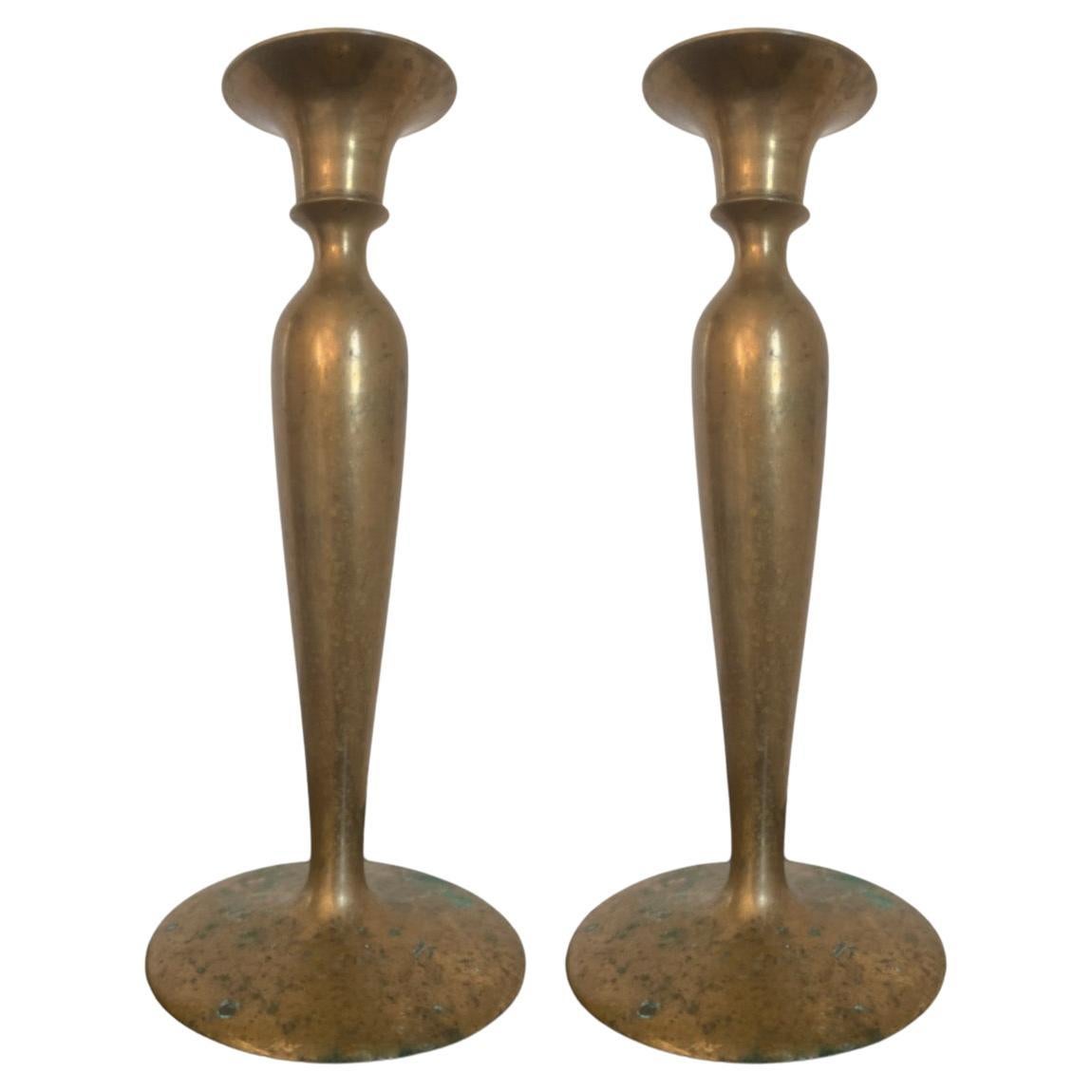 Portacandele Art Nouveau in bronzo, una coppia